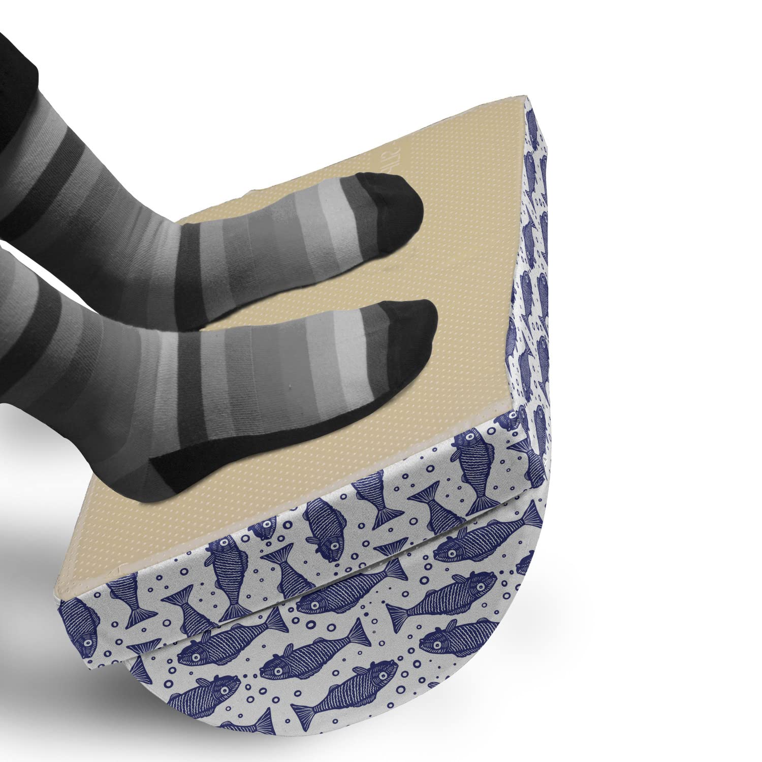 Ambesonne Nautical Memory Foam Foot Rest - Adjustable Ergonomic Leg Support with Non-Slip Backing, Monochrome Hand-Drawn Fish Pattern in Violet Blue & White - Perfect for Office, Home & Gaming Chairs