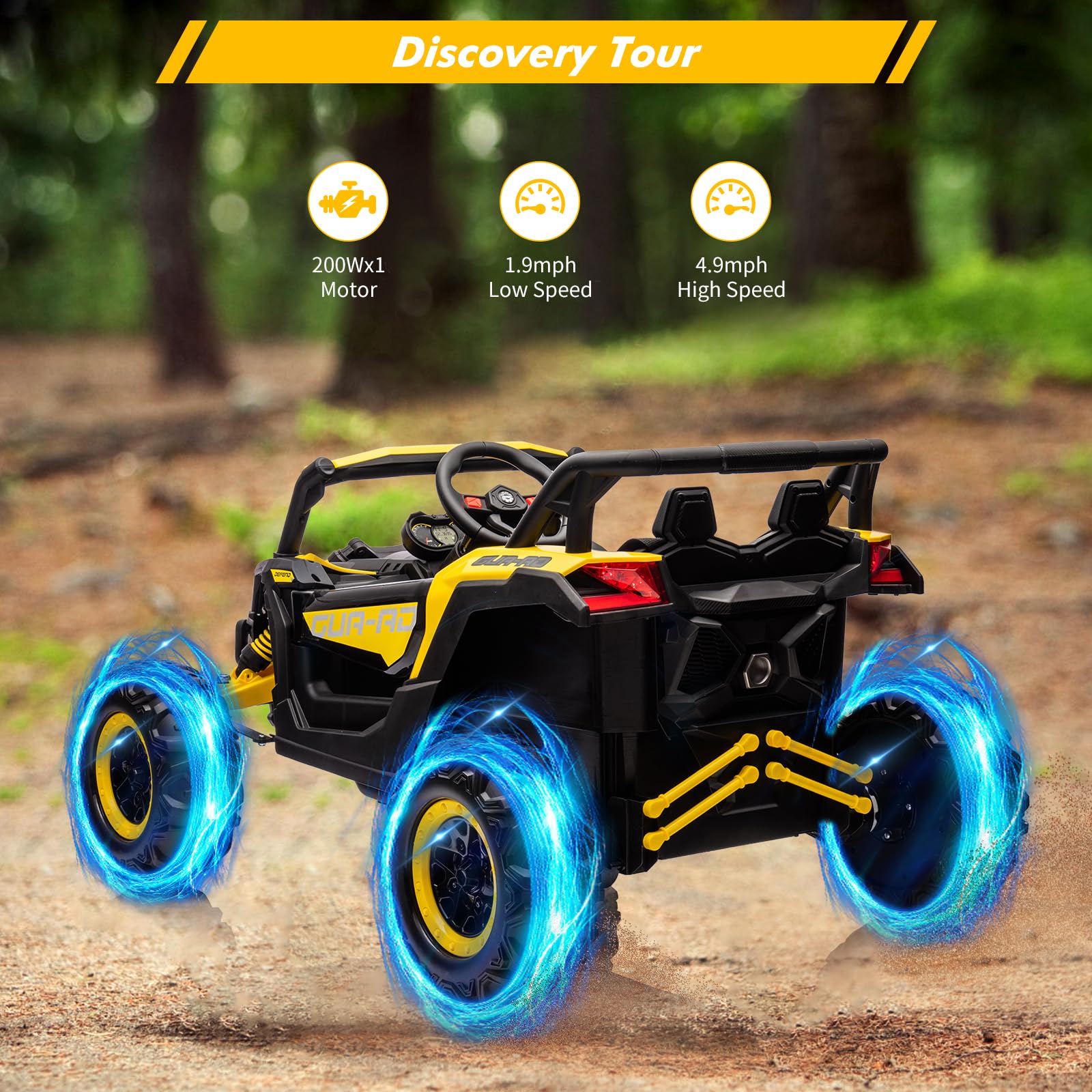 GARVEE 24V Kids Electric Ride On UTV Car with Remote Control - 200W Motor, Spring Suspension, LED Lights & Music - Yellow Off-Road Toy for Boys & Girls Ages 3-8 - Perfect for Backyard, Park & Indoor Play
