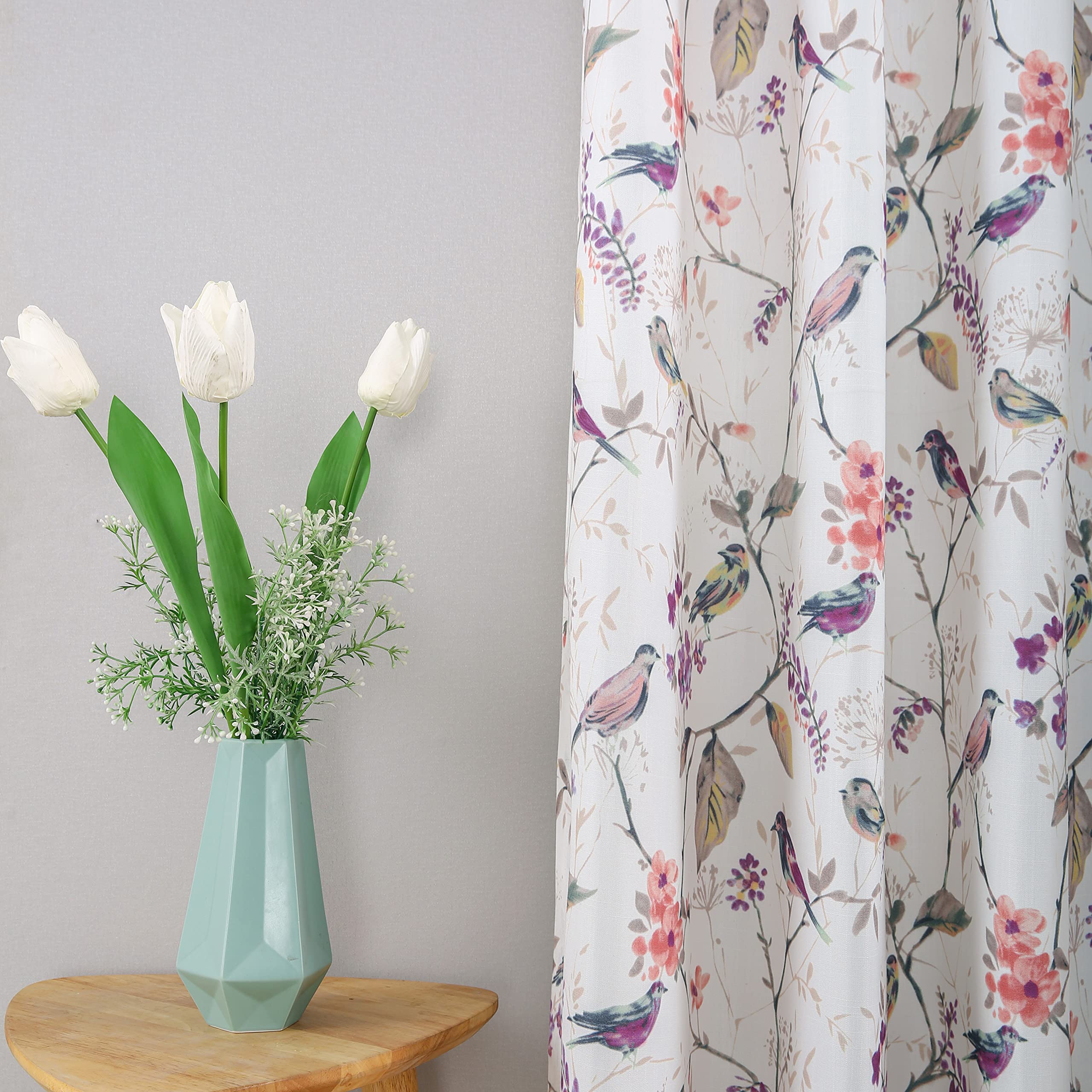 Leeva Office Curtains - Romantic Birds & Plant Print Grommet Top Window Drapes, 2 Panels (52x96 Inches, Purple) - Perfect for Office, Studio & Home Decor