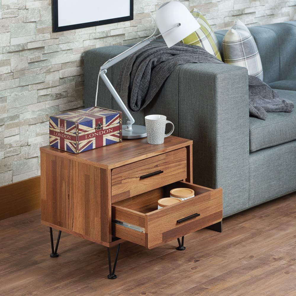 Benzara Contemporary 2-Drawer Wood Nightstand - Solid Wood Bedside Table with Storage - Perfect for Bedroom, Living Room or Guest Room Furniture