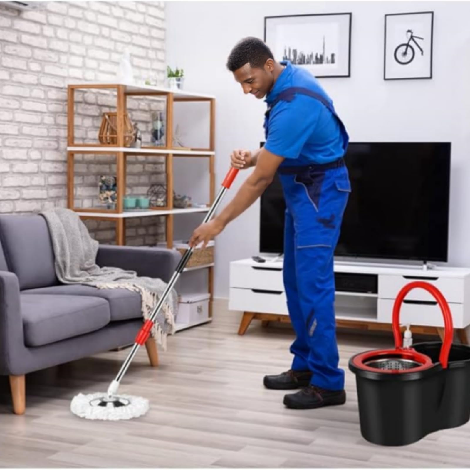 360° Spin Mop and Bucket Set with Wringer - 3 Microfiber Mop Refill Heads & 61