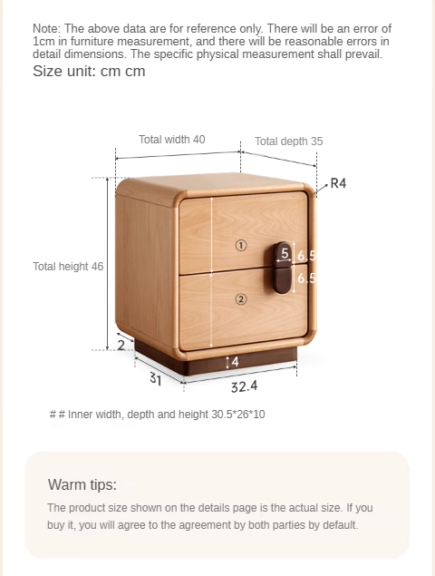 Solid Beech Wood Nightstand with Storage - Bedside Table for Bedroom, Living Room, or Office - Compact & Stylish Home Furniture