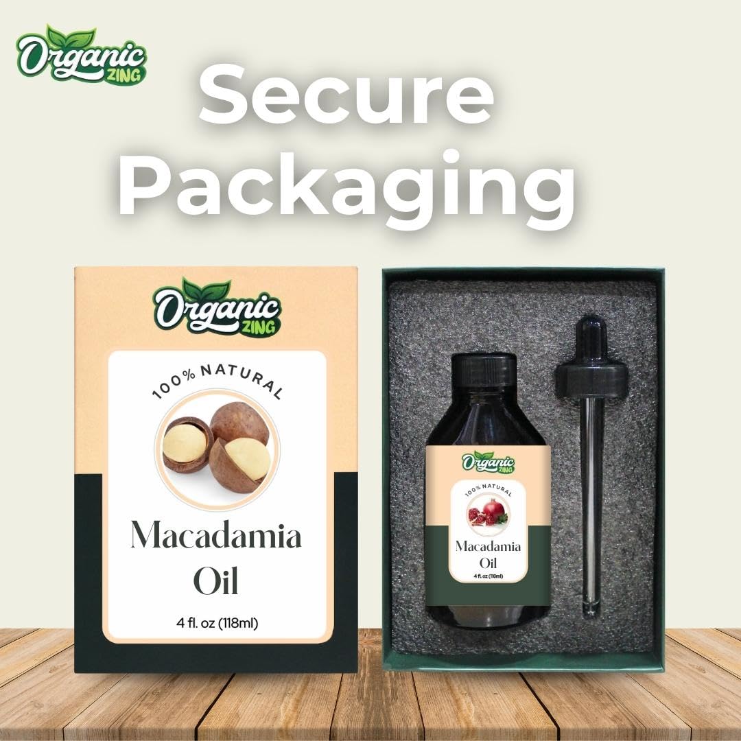 Pure Organic Macadamia Carrier Oil for Skin, Face & Hair Care - 100% Natural Cold Pressed - Aromatherapy, Massage & DIY Beauty - 4oz (118ml) - Hydrates Dry Skin & Strengthens Hair