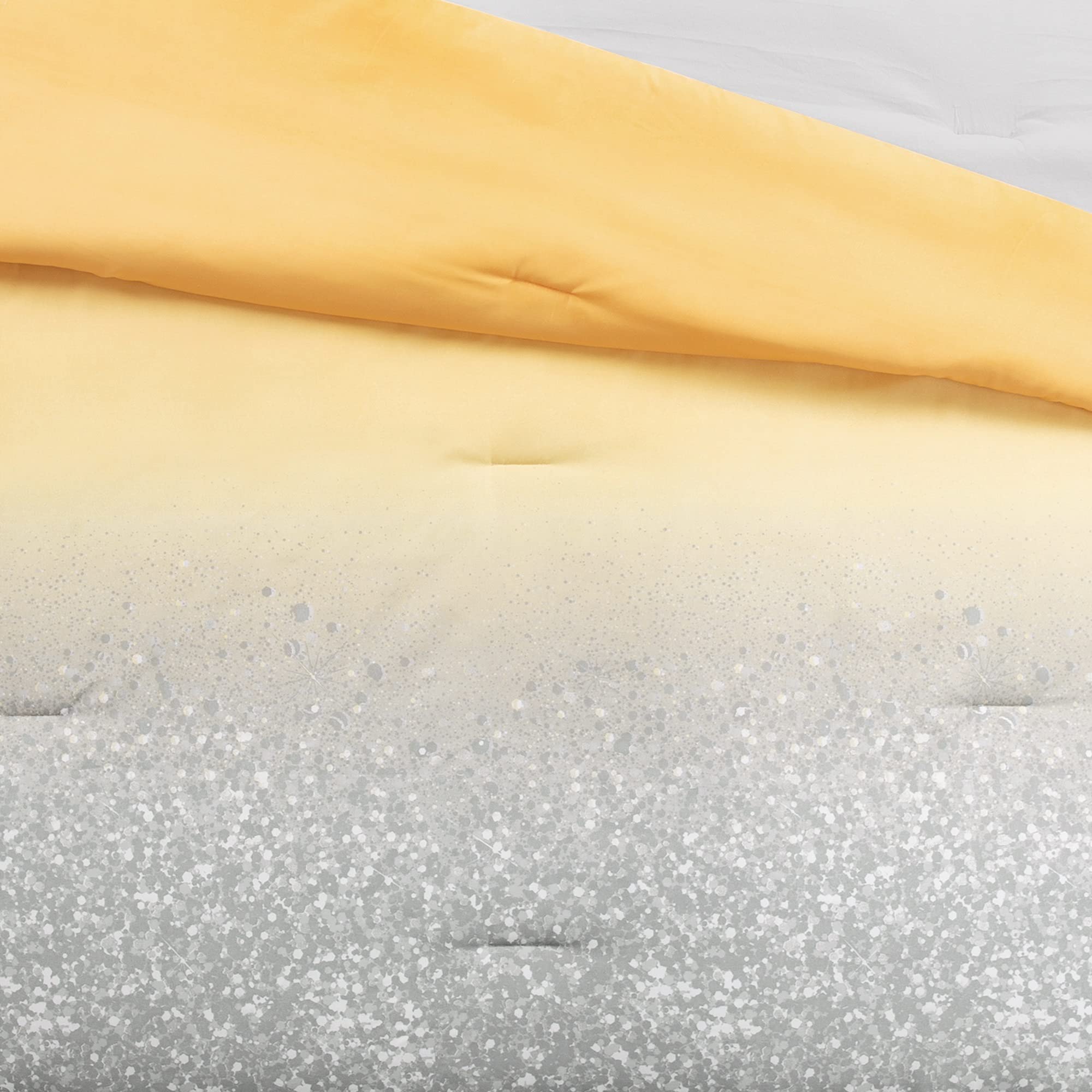 Lush Decor Glitter Ombre Metallic Print 2-Piece Twin Comforter Set - Yellow & Gray | Soft & Stylish Bedding for Kids' Rooms, Dorms & Guest Bedrooms