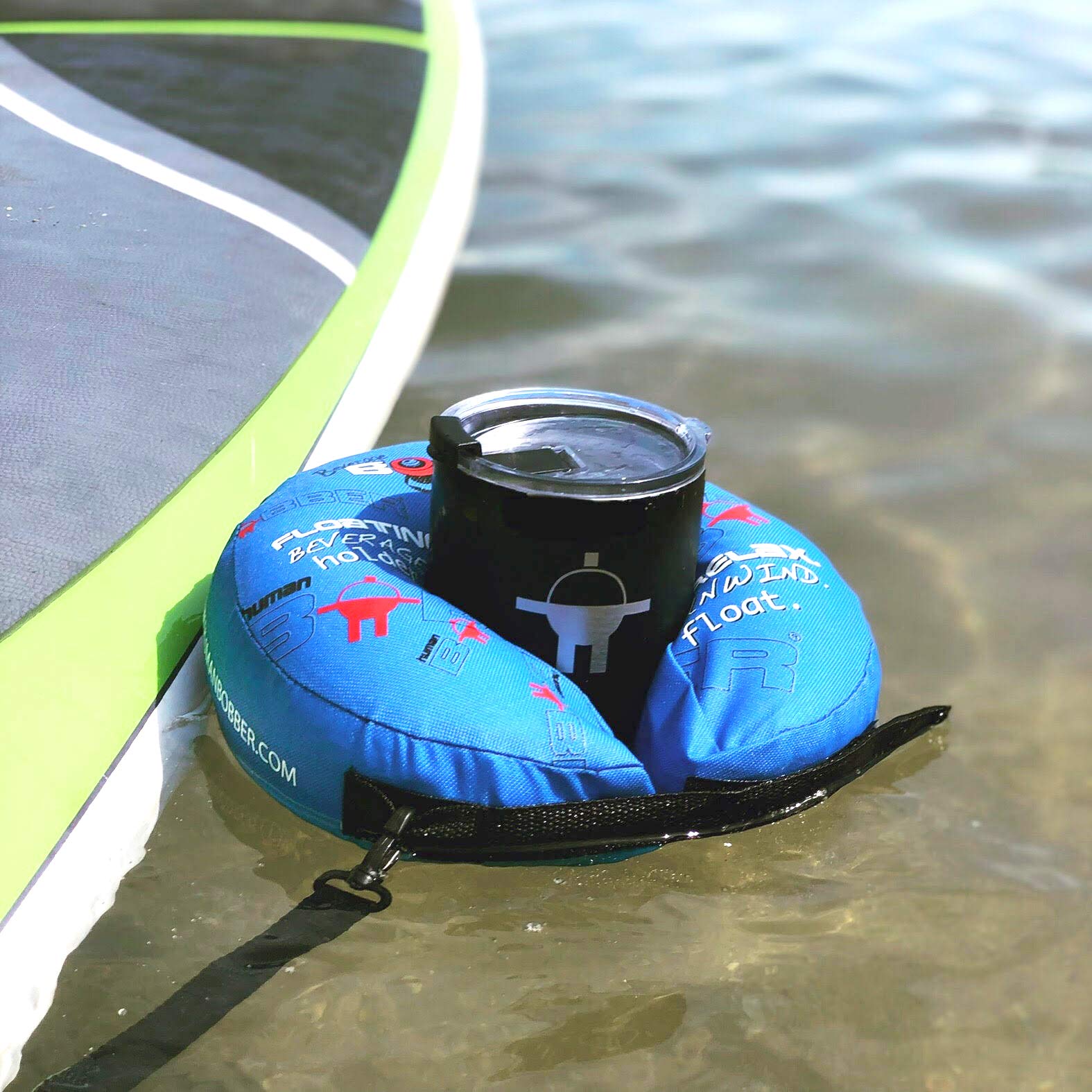 Inflatable Floating Drink Holder for Pool - Large Blue Drink Floaties for Adults to Hold Beer Can, Cup or Wine Bottle - Perfect for Hot Tub, Swimming Pool, Lake, Boat, Beach Parties & Summer BBQs