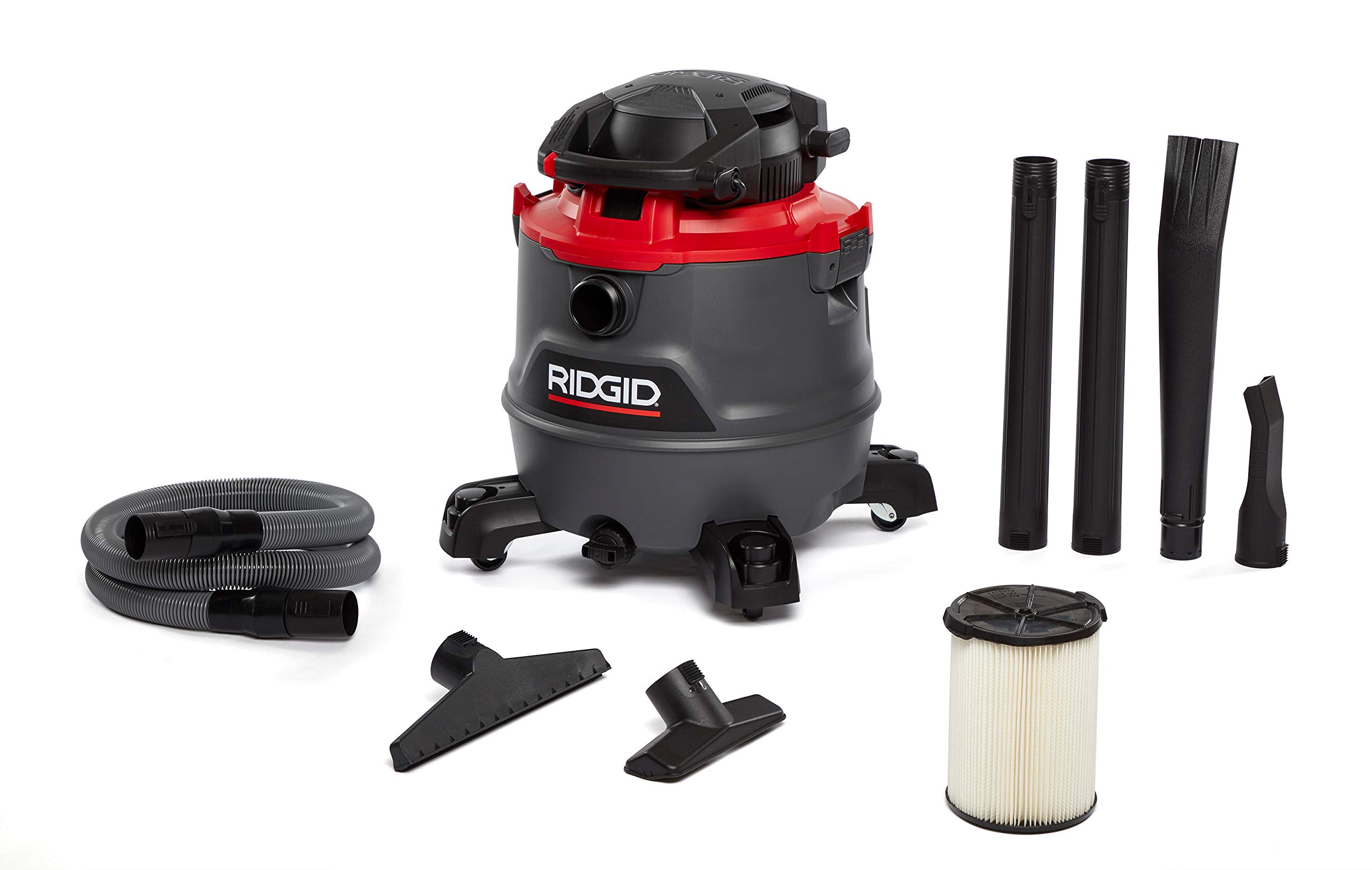 RIDGID 62723 16-Gallon Wet/Dry Vacuum Cleaner - Heavy Duty Shop Vac with Powerful Suction, Dark Gray & Red - Ideal for Garage, Workshop, and Home Cleaning