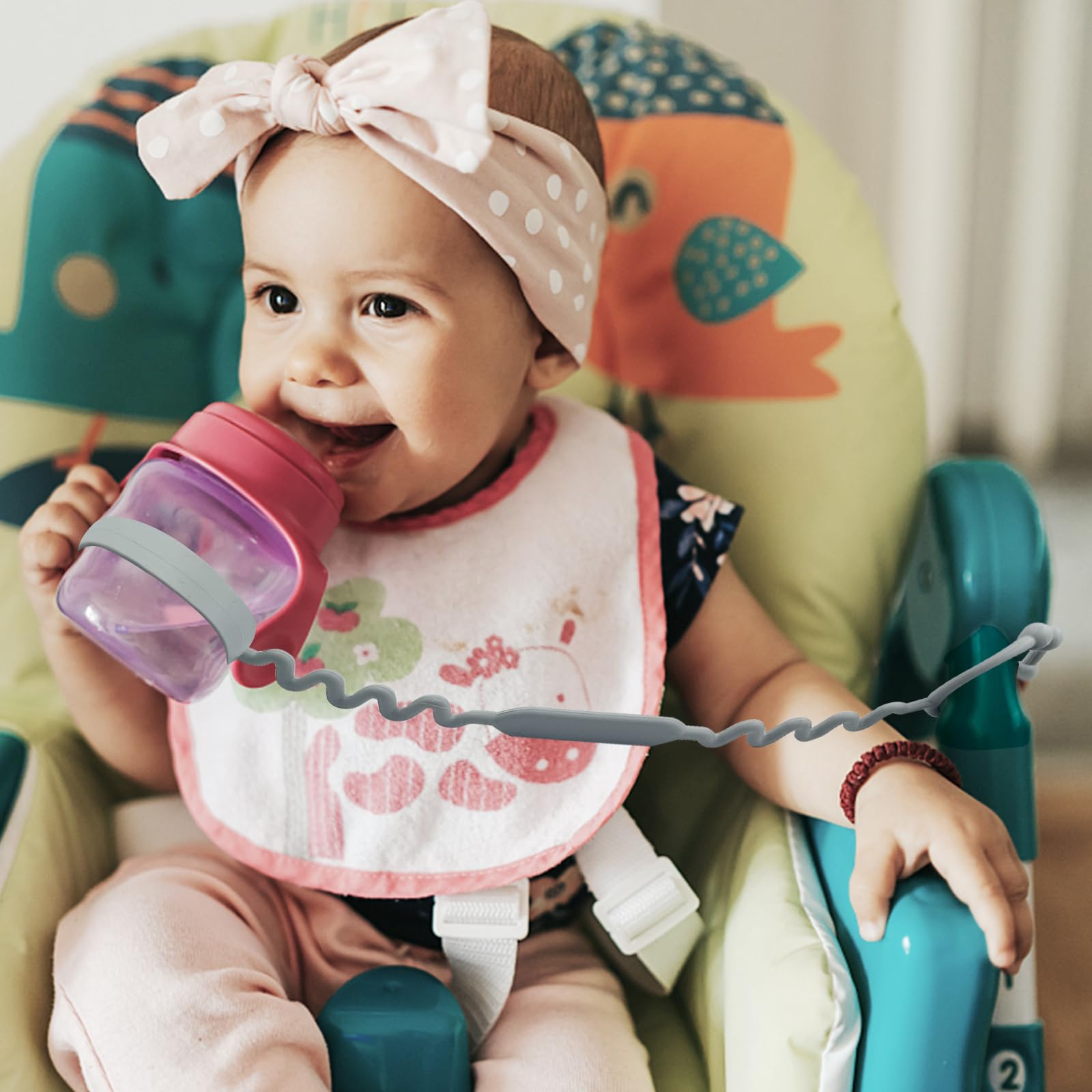 Baby Toy Straps - BPA Free Silicone Stroller & High Chair Safety Straps for Teether, Pacifier, Sippy Cup | Adjustable Toy Holder for On-the-Go Parents (Gray) - Perfect for Strollers, Car Seats & Travel Accessories