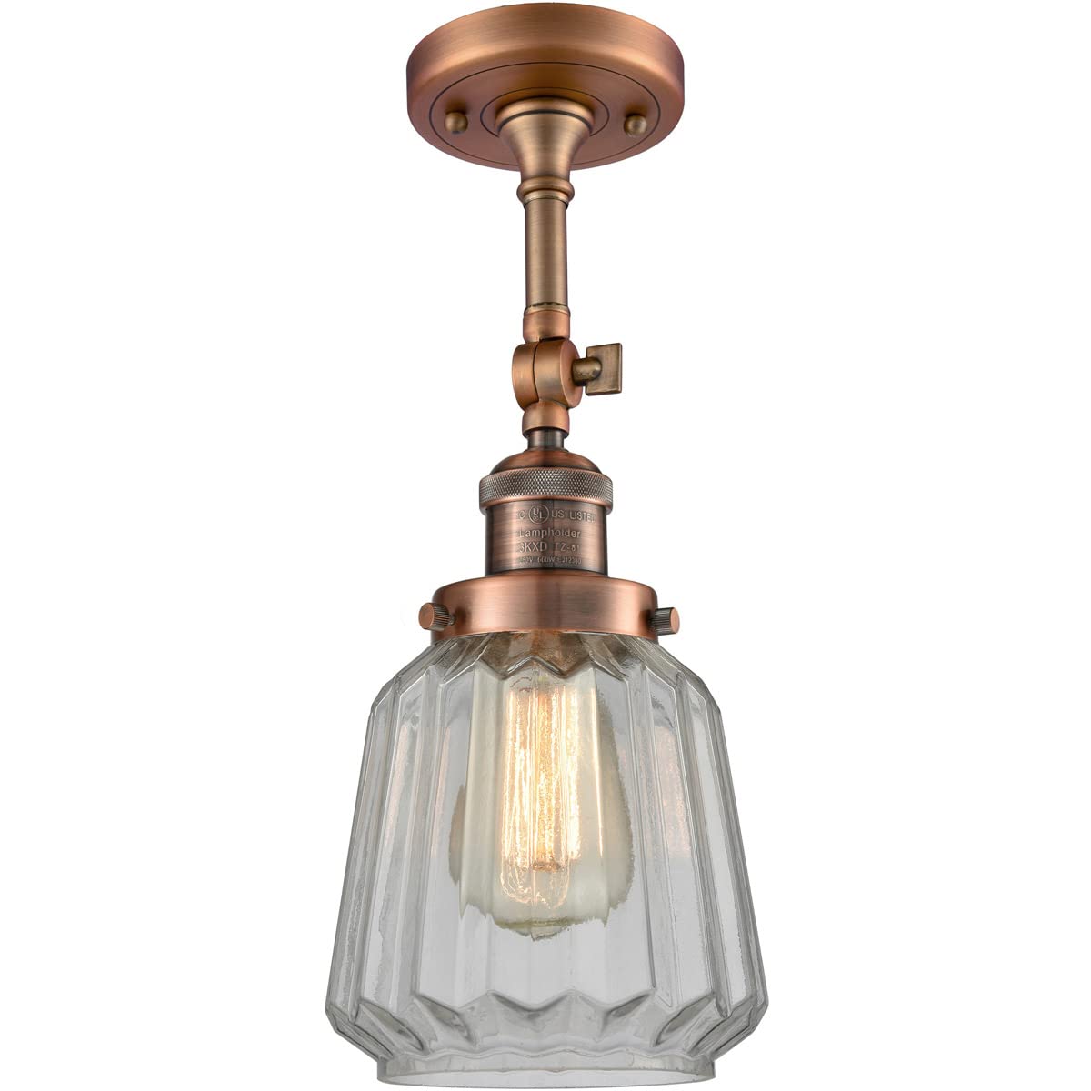 Innovations 201F-AC-G142-LED Semi-Flush Mount Ceiling Light Fixture - Antique Copper Finish, Energy Efficient LED Lighting for Bedroom, Living Room & Hallway