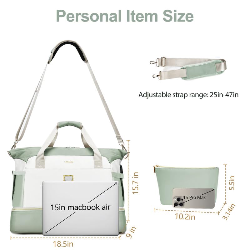 Personalized Monogram Travel Duffel Bag for Women with USB Charging Port & Shoe Compartment - Gym Yoga Weekender Overnight Bag in Beige | Perfect for Workouts, Weekend Getaways & Business Trips