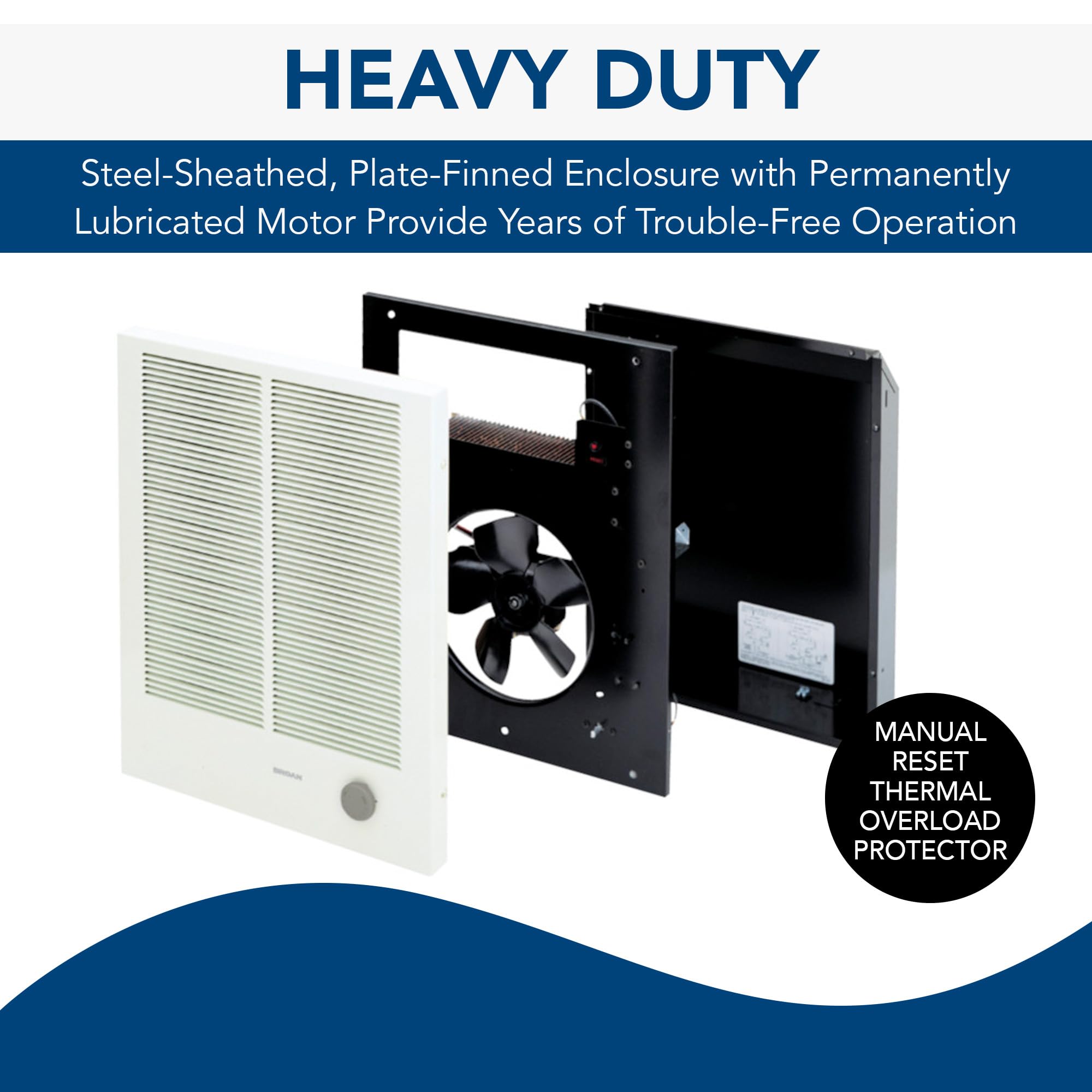 Broan-NuTone 194 High Capacity Wall Heater 3000/1500W 240V - White Painted Grille - Covers 300 Sq.Ft - Perfect for Bathrooms, Garages & Basements