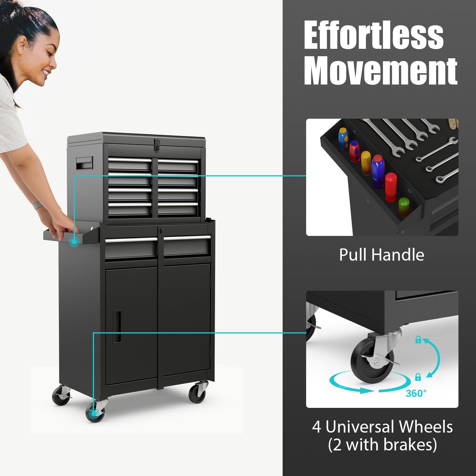 5-Drawer Rolling Tool Chest with Wheels & Adjustable Shelf - Heavy Duty Tool Storage Cabinet with Anti-Slip Liner - Garage, Workshop & Warehouse Tool Box Organizer - Perfect for DIY Projects, Auto Repair & Home Organization (Black)
