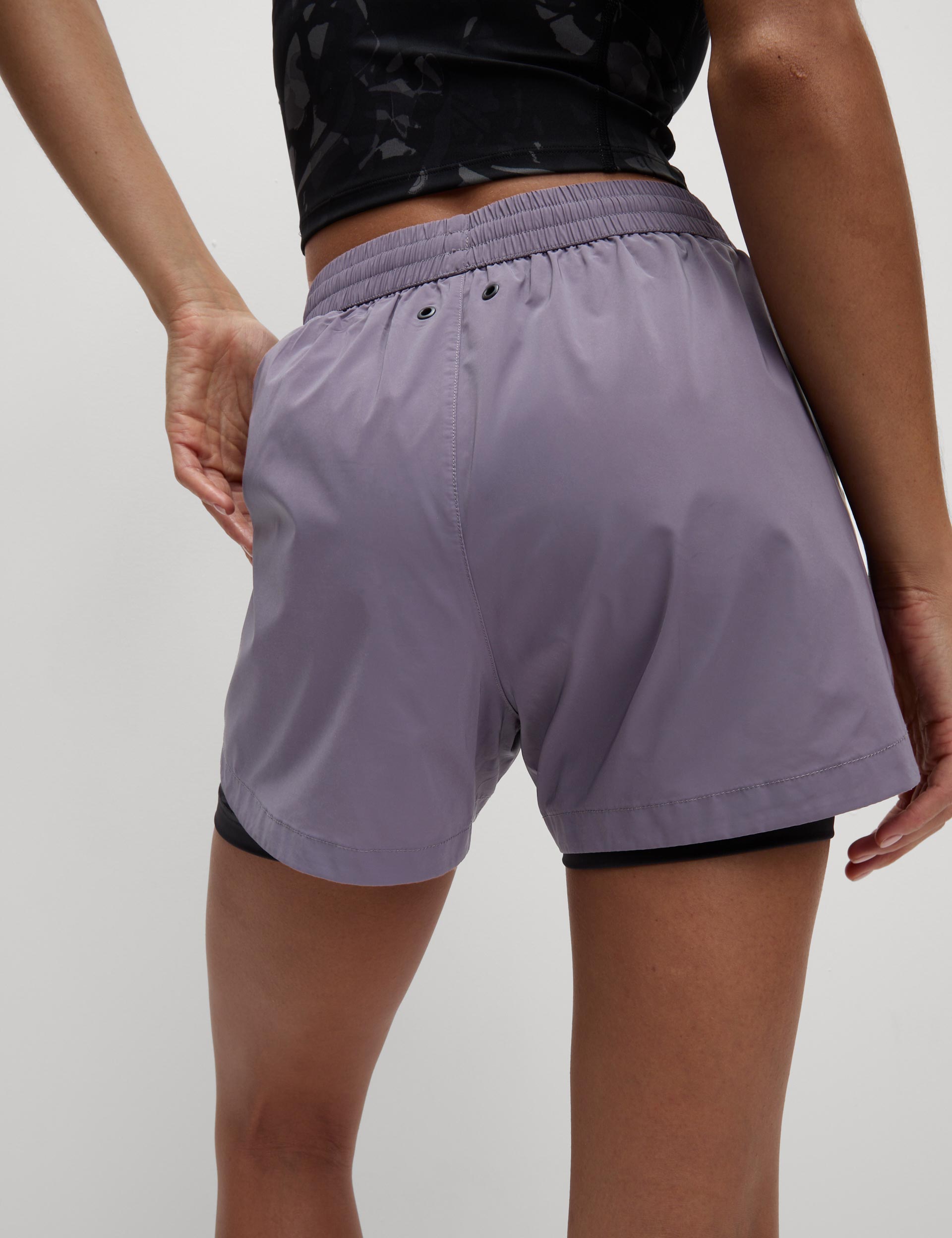 360° Reflective Layered Running Shorts for Women - High Visibility Athletic Shorts with Moisture-Wicking Fabric - Perfect for Night Running, Jogging & Gym Workouts (Lilac)