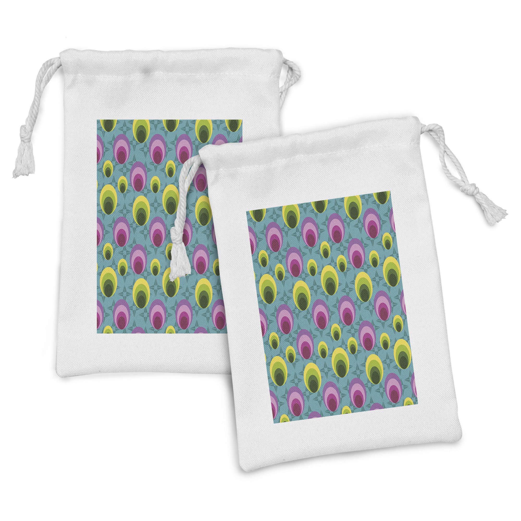 Ambesonne 2-Pack Colorful Fabric Drawstring Pouches - Abstract Geometric Blue Design, 9