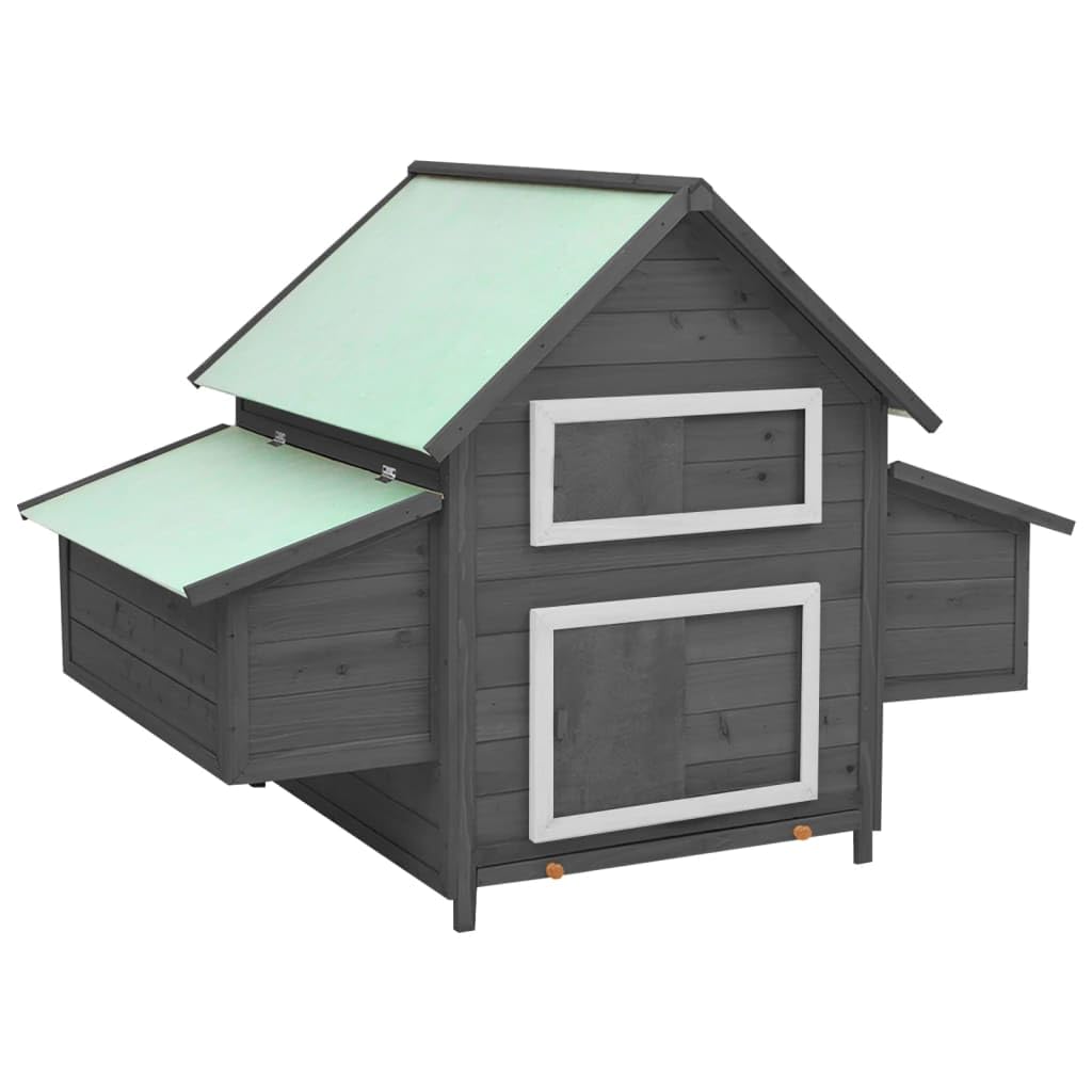 vidaXL Chicken Coop with 2 Nesting Boxes - Outdoor Hen House for Chickens, Small Animals & Rabbits - Durable Gray & White Firwood Structure - Perfect for Backyard Poultry Farming & Pet Shelter
