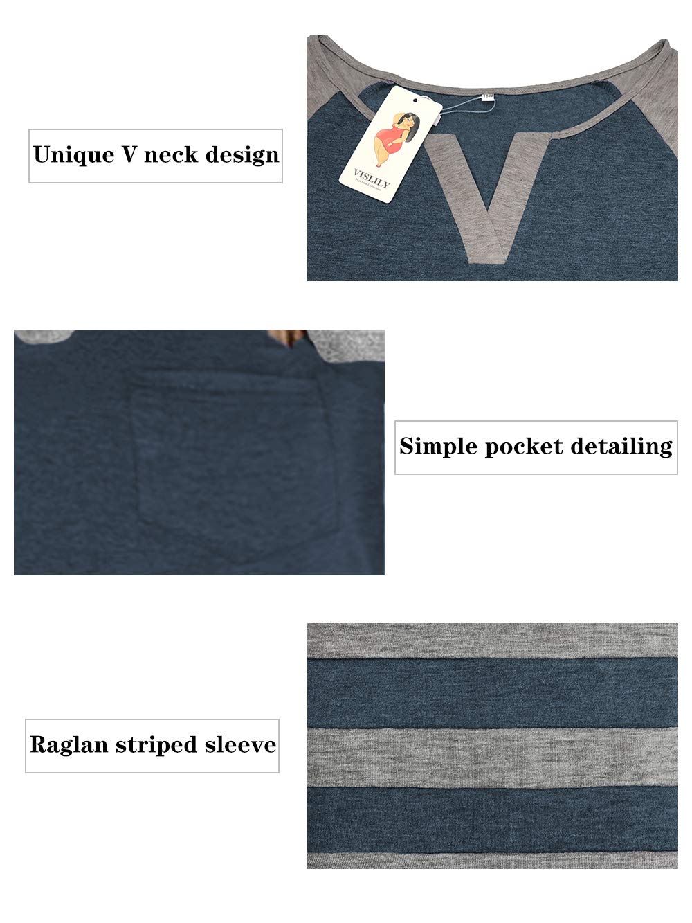 VISLILY Plus Size Women's Long Sleeve V-Neck T-Shirts - Comfortable Raglan Tee Tops for Casual Wear, Work & Everyday Outfits
