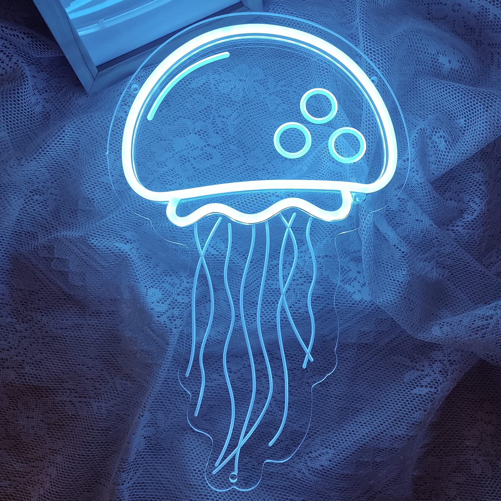 Personalized Jellyfish LED Neon Sign - USB Powered Ice Blue Ocean Theme Wall Art for Bedroom, Kids Room & Party Decor | Perfect for Birthday Gifts, Home Festival Lighting & Holiday Night Light Decorations | Creates Stunning Ambiance for Bedrooms, Nurseries, Themed Parties & Coastal Home Decor