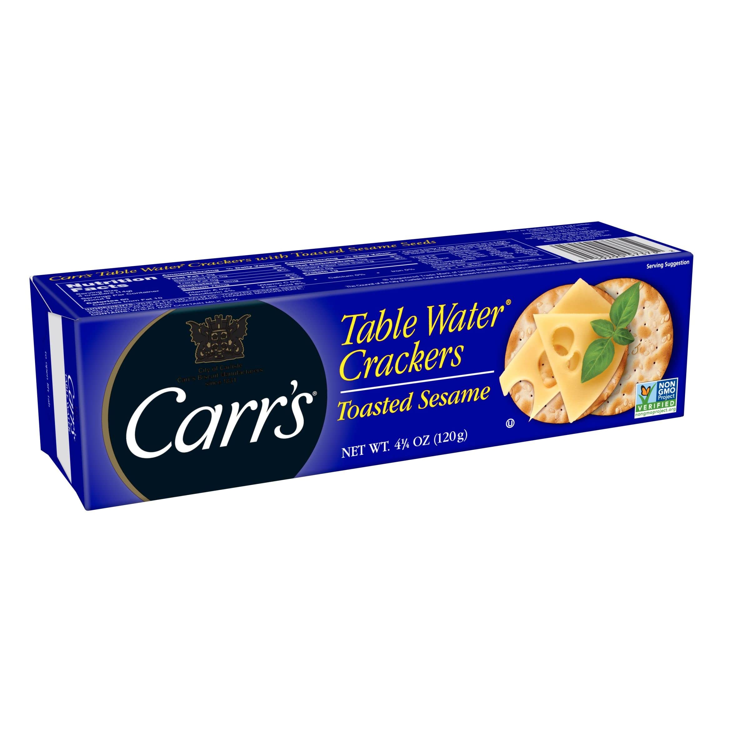 Carr's Table Water Crackers - Baked Sesame Snack Crackers, 4.5oz Box | Perfect for Parties, Cheese Platters & Gourmet Appetizers