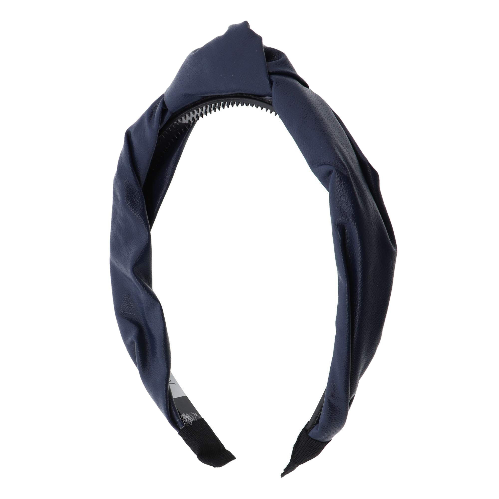 Leather Turban Knot Headband for Women and Girls - Navy - Stylish Hair Accessory for Work, Gym, and Everyday Wear