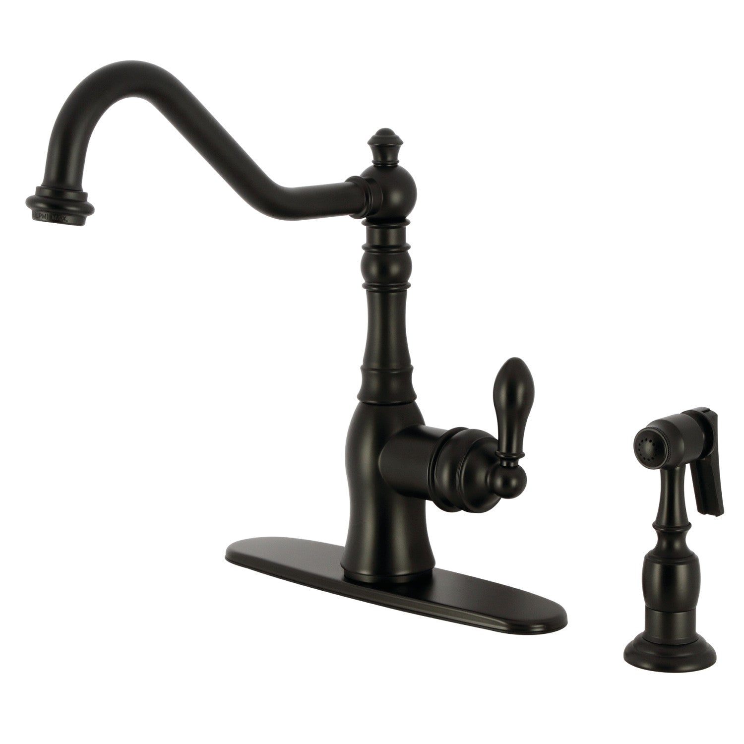 American Classic GSY7700ACLBS Single Handle 2/4 Hole Deck Mount Kitchen Faucet with Brass Side Sprayer in Matte Black - Perfect for Modern Farmhouse & Industrial Style Kitchens