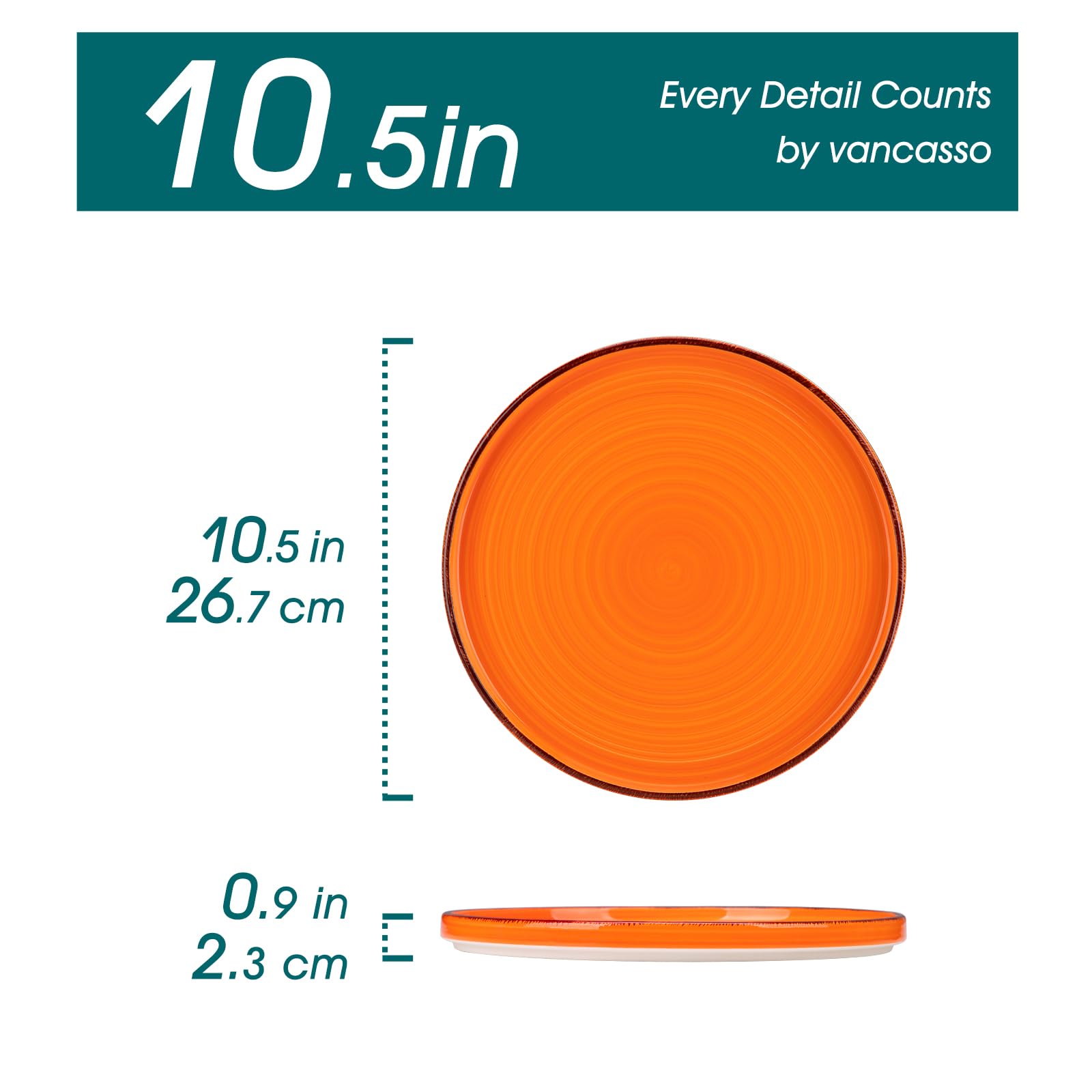 Vancasso Bonita 10.5 Inch Ceramic Dinner Plates Set of 6 - Colorful Large Dinnerware Plates for Everyday Meals, Microwave & Dishwasher Safe - Perfect for Family Dinners, Restaurants & Party Serving