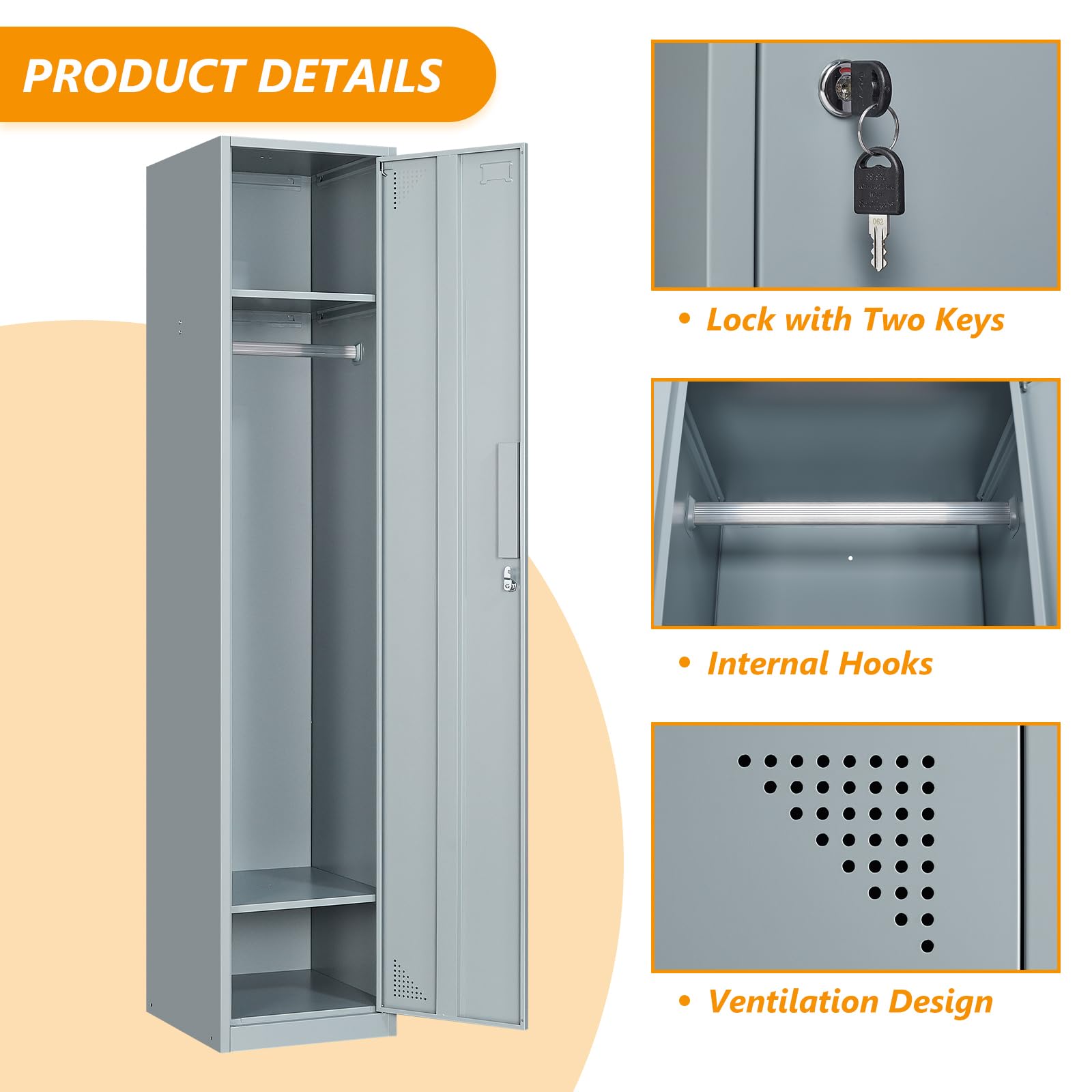 STANI Heavy Duty Metal Locker with Lock - Secure Steel Storage Cabinet for Home, Gym, School & Office - Employee Lockers, Tall Storage Locker for Clothes, Shoes & Equipment (Ideal for Lockers Rooms, Workplaces & Fitness Centers)