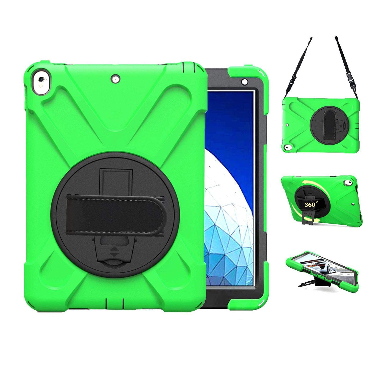 TSQ iPad Pro 10.5 Inch Case (2017) & iPad Air 3 Case (2019) - Shockproof Rugged Protective Cover with Stand & Hand Strap | Durable Hard Shell & Soft Silicone Kids Case for iPad Air 3rd Generation (Green) | Perfect for School, Travel & Outdoor Activities