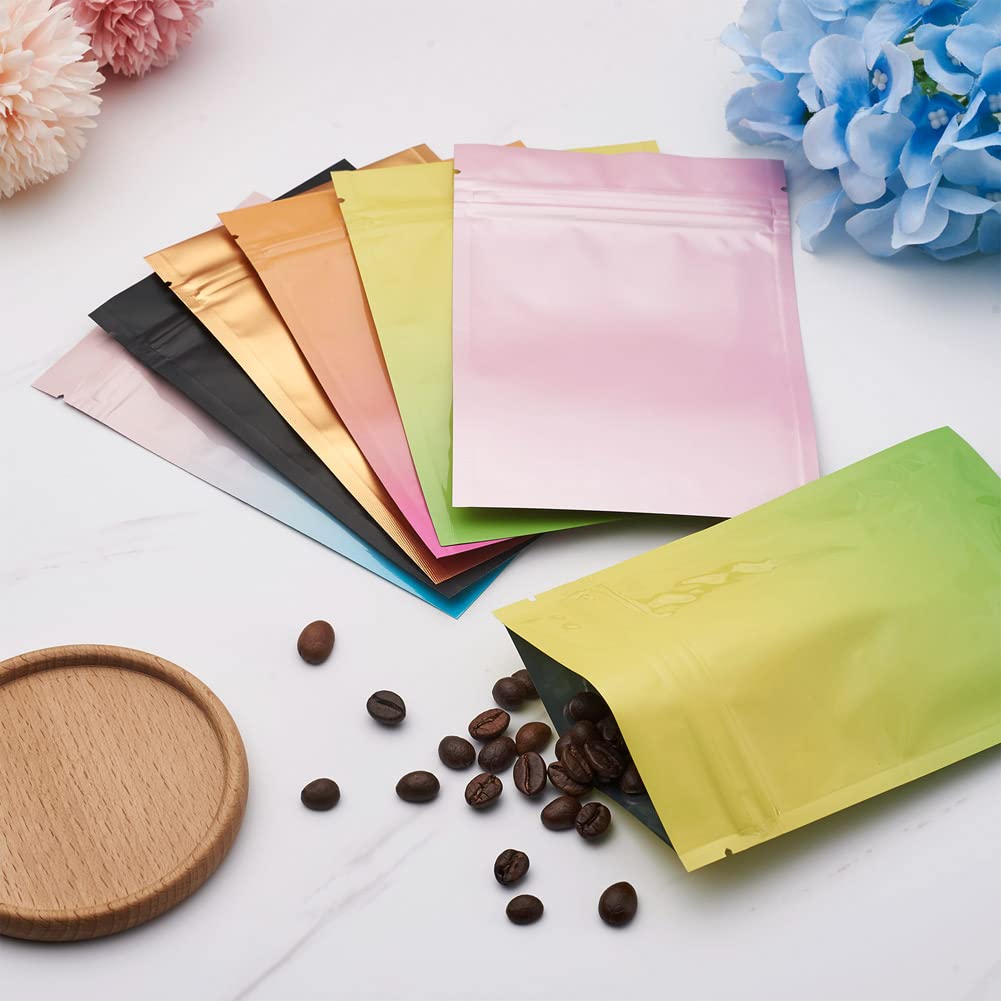 90PCS Rectangle Zip Lock Plastic Bags - Resealable Aluminum Foil Food Storage Bags | 6 Colors Small Poly Bags | Reusable Self Sealing Bags for Beads, Jewelry, Candies, Cookies, Coffee Beans & Snacks | Perfect for Kitchen, Pantry, Travel & Craft Organization