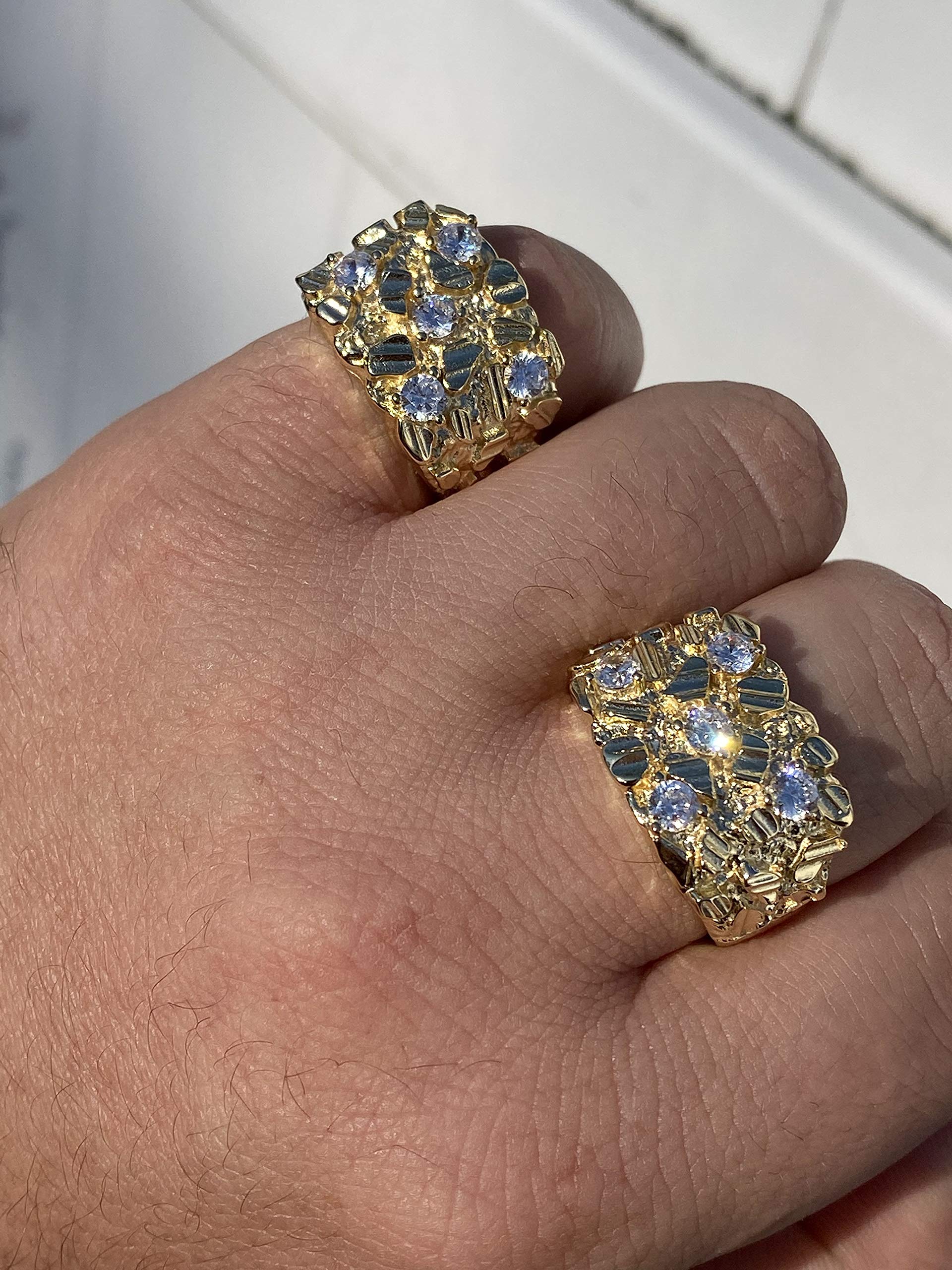 14K Gold Plated 925 Sterling Silver Men's Iced Nugget Ring - Pinky or Ring Finger Statement Jewelry - Sizes 7-13 - Perfect for Gifts, Parties & Everyday Wear