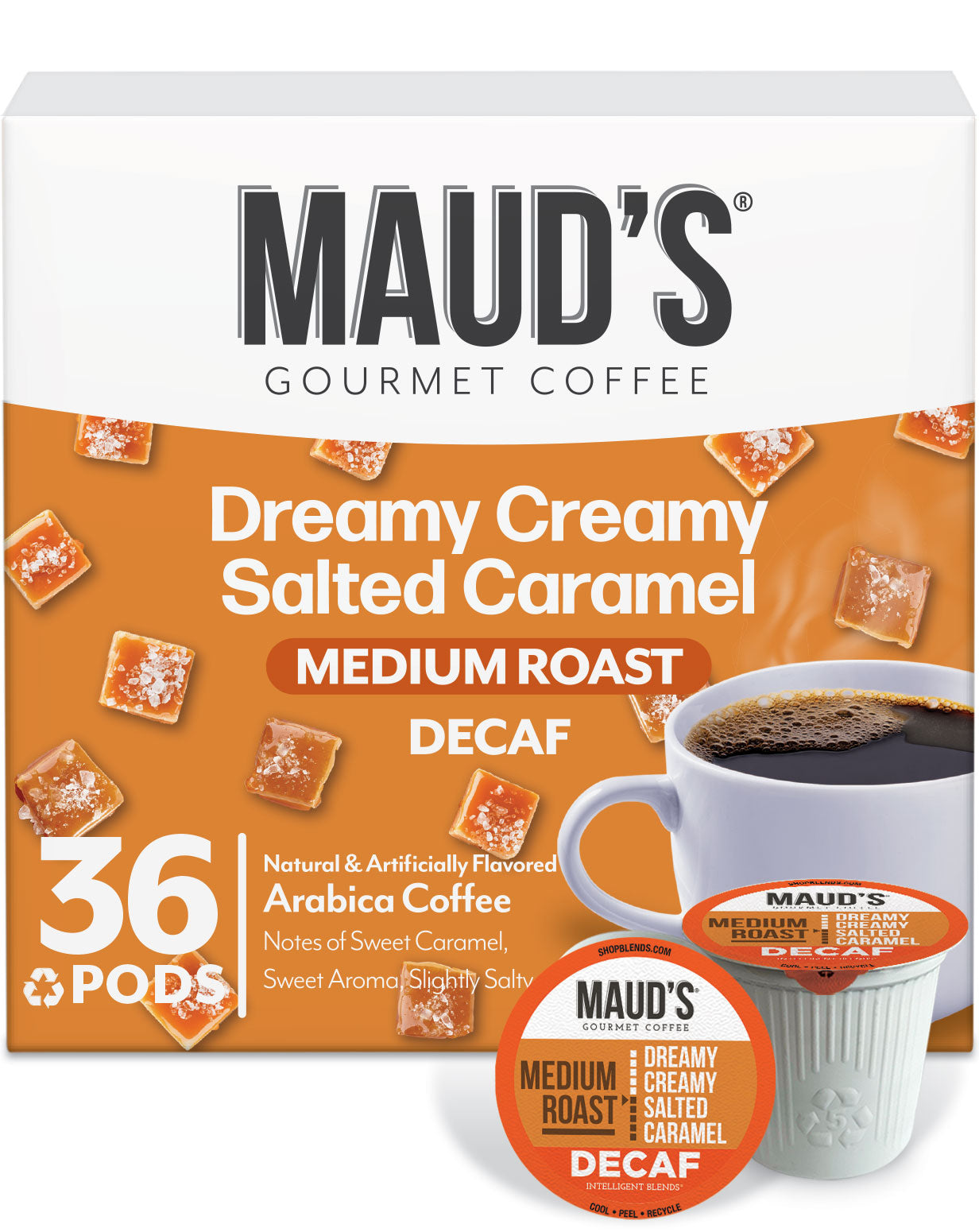 Maud's Decaf Salted Caramel Coffee Pods - 100% Arabica, K-Cup Compatible, Low Acid, Rich Flavor - Perfect for Home, Office & Gifts