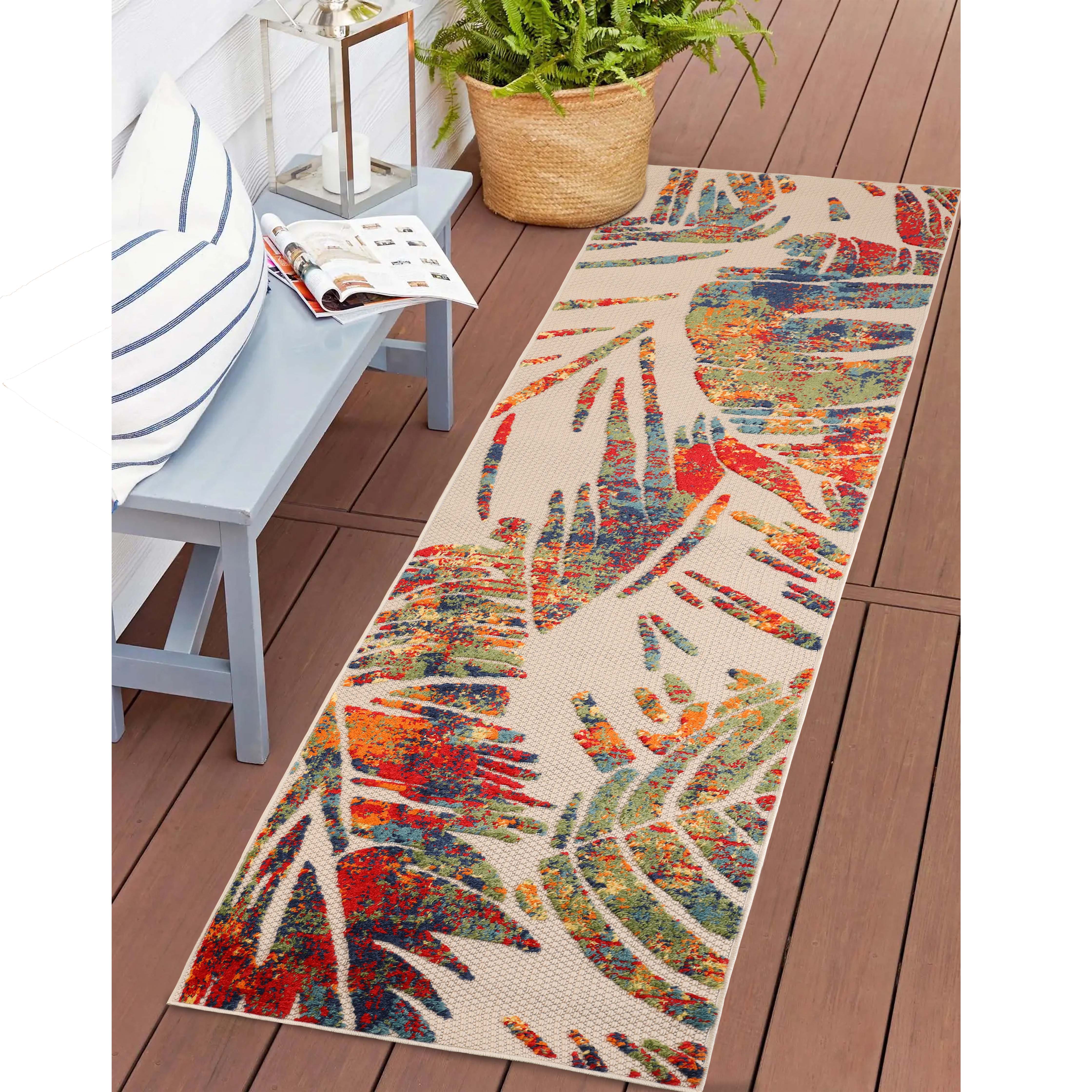 **Siesta Botanical Leaves Modern Indoor/Outdoor Area Rug or Runner Rug – Boho Chic Home Decor for Living Room, Bedroom, Patio & Entryway**