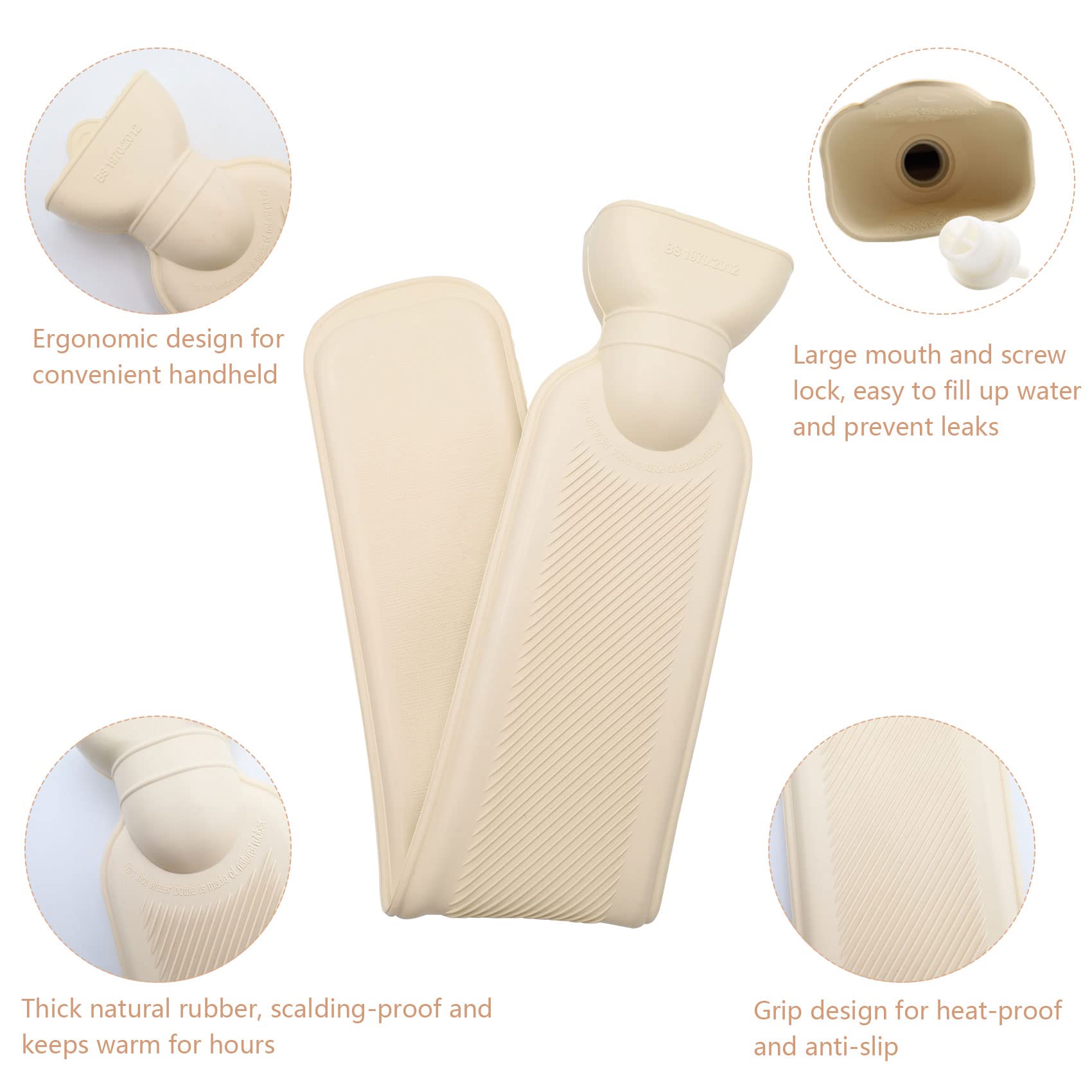 Abnaok Hot Water Bottle with Soft Cover - Natural Rubber for Neck, Shoulder & Body Pain Relief