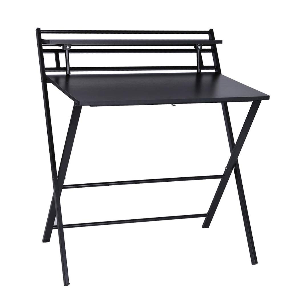 Compact Folding Desk for Small Spaces | Space-Saving Home Office Corner Desk with Storage Shelf | Portable Laptop Table (31.5