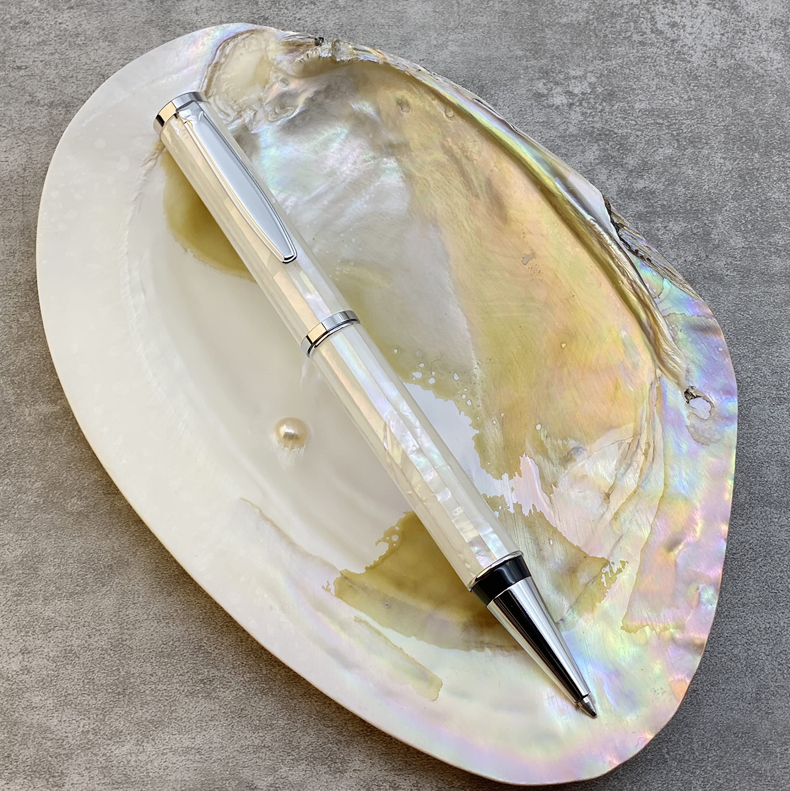 Luxury Mother of Pearl Ballpoint Pen with Germany Schmidt P900M Refill - Elegant White Abalone Shell Writing Pen for Men & Women - Perfect Gift for Holidays, Birthdays & Office Use (Pearl White)