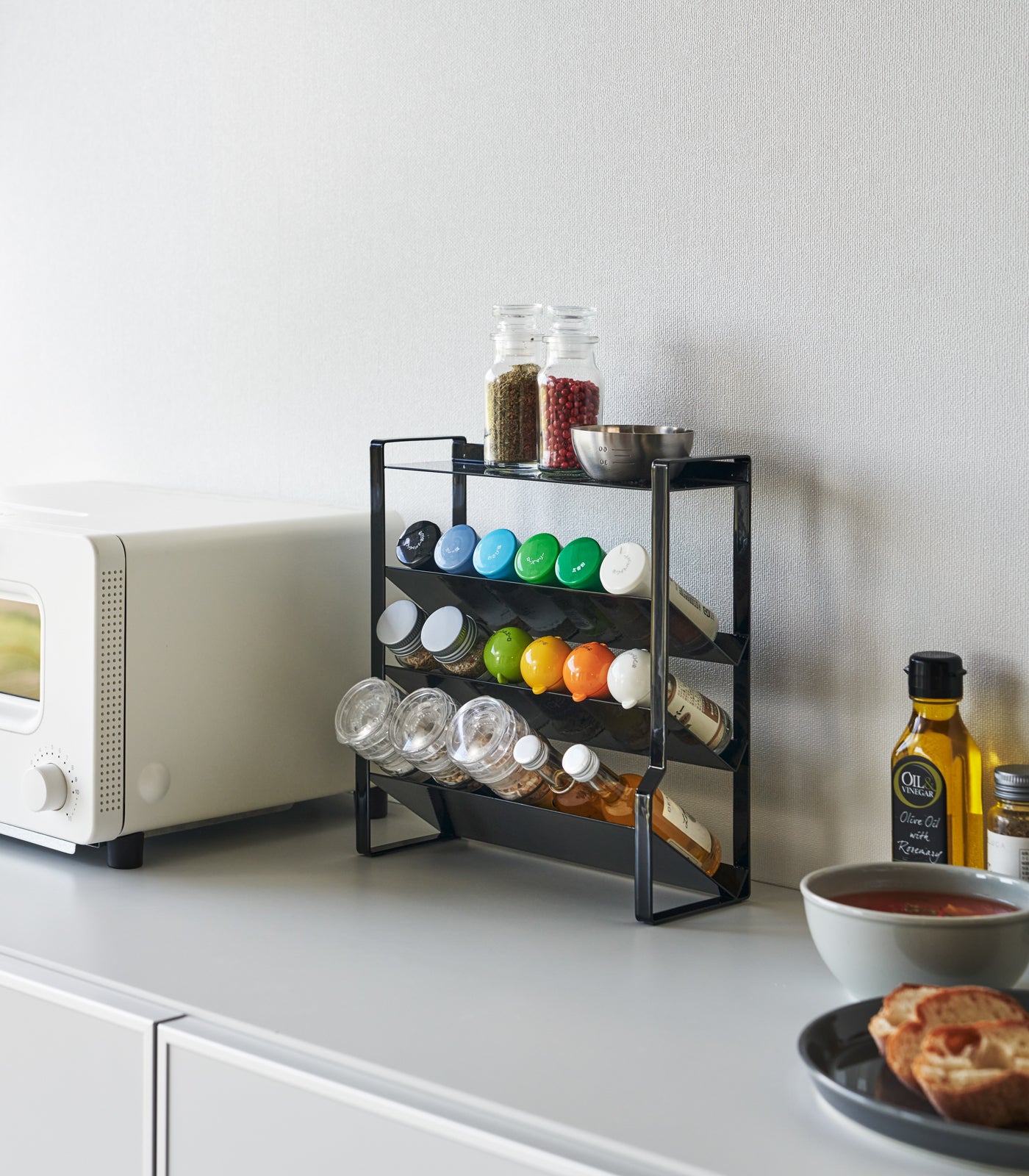 4-Tier Slim Spice Rack Organizer - Space-Saving Steel Spice Shelf for Kitchen Cabinet & Countertop - Perfect for Organizing Spices, Jars, and Condiments in Small Kitchens