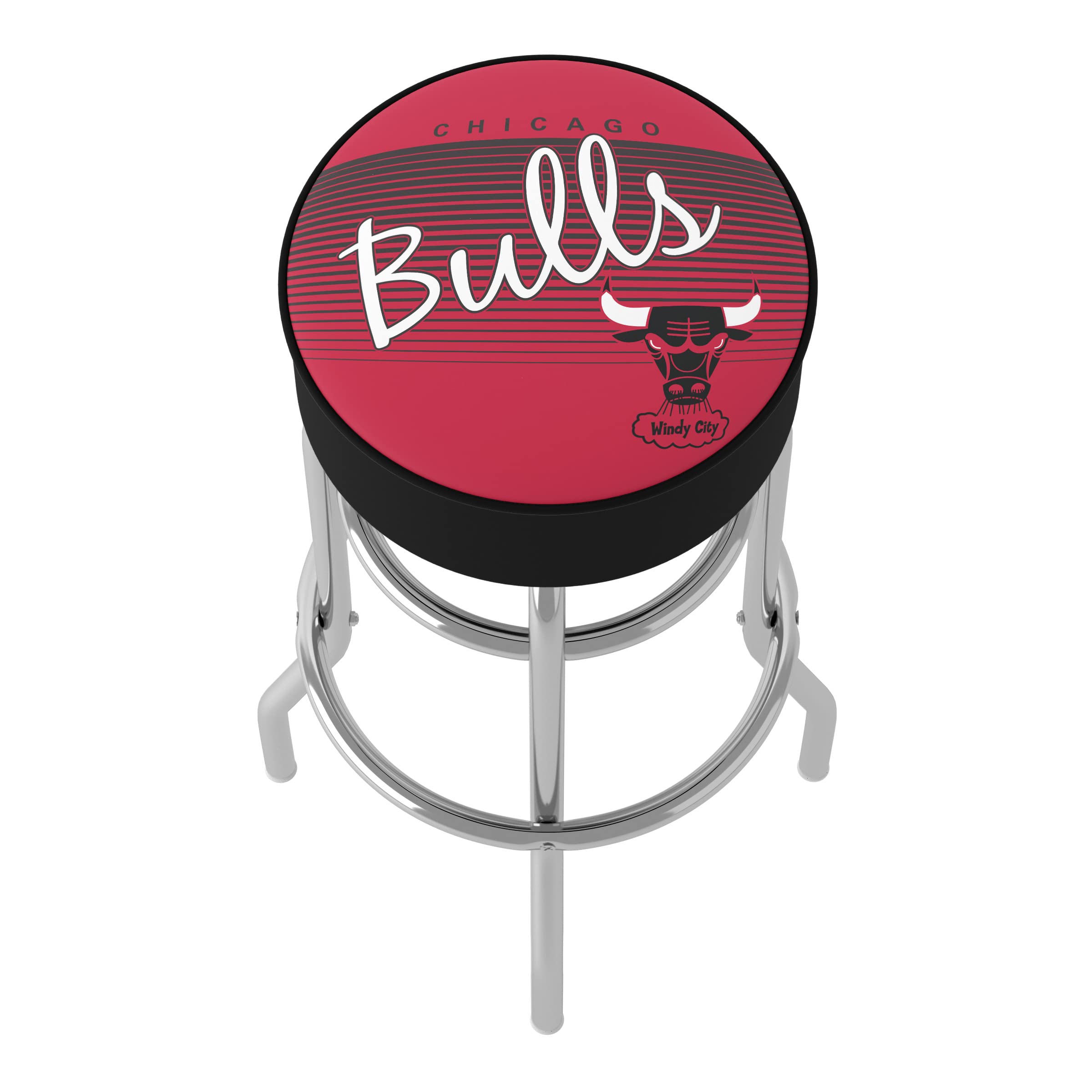 NBA Chicago Bulls Hardwood Classics Padded Swivel Bar Stool - Chrome Finish - Perfect for Game Room, Man Cave & Sports Bar Decor