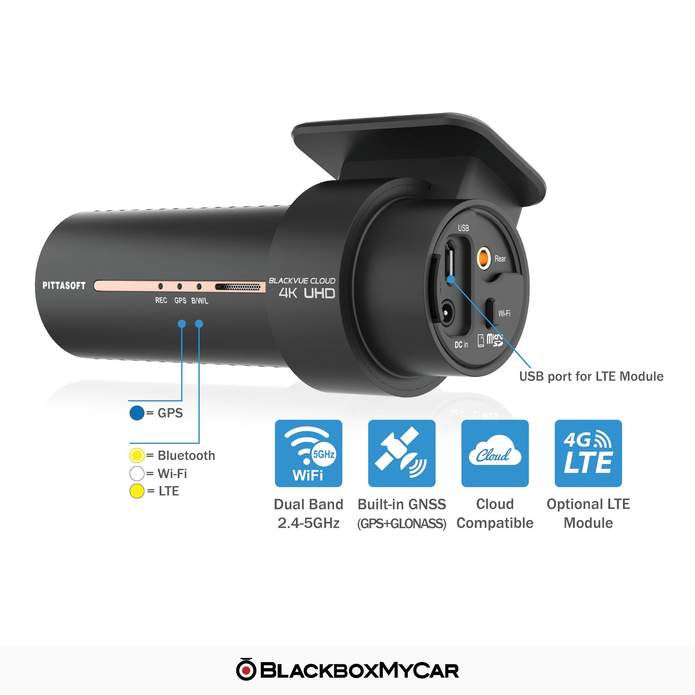 BLACKVUE DR900X-2CH PLUS 64GB 4K UHD Dual Channel Dash Cam with Built-in GPS & WiFi - 64GB SD Card Included for Continuous Recording - Perfect for Truckers, Rideshare Drivers & Fleet Vehicles