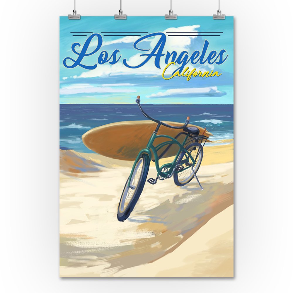 California Beach Cruiser and Surfboard Art Print - 36x54 Giclee Gallery Wall Decor | Los Angeles Coastal Travel Poster for Beach House, Surf Shop & Vacation Home Decor
