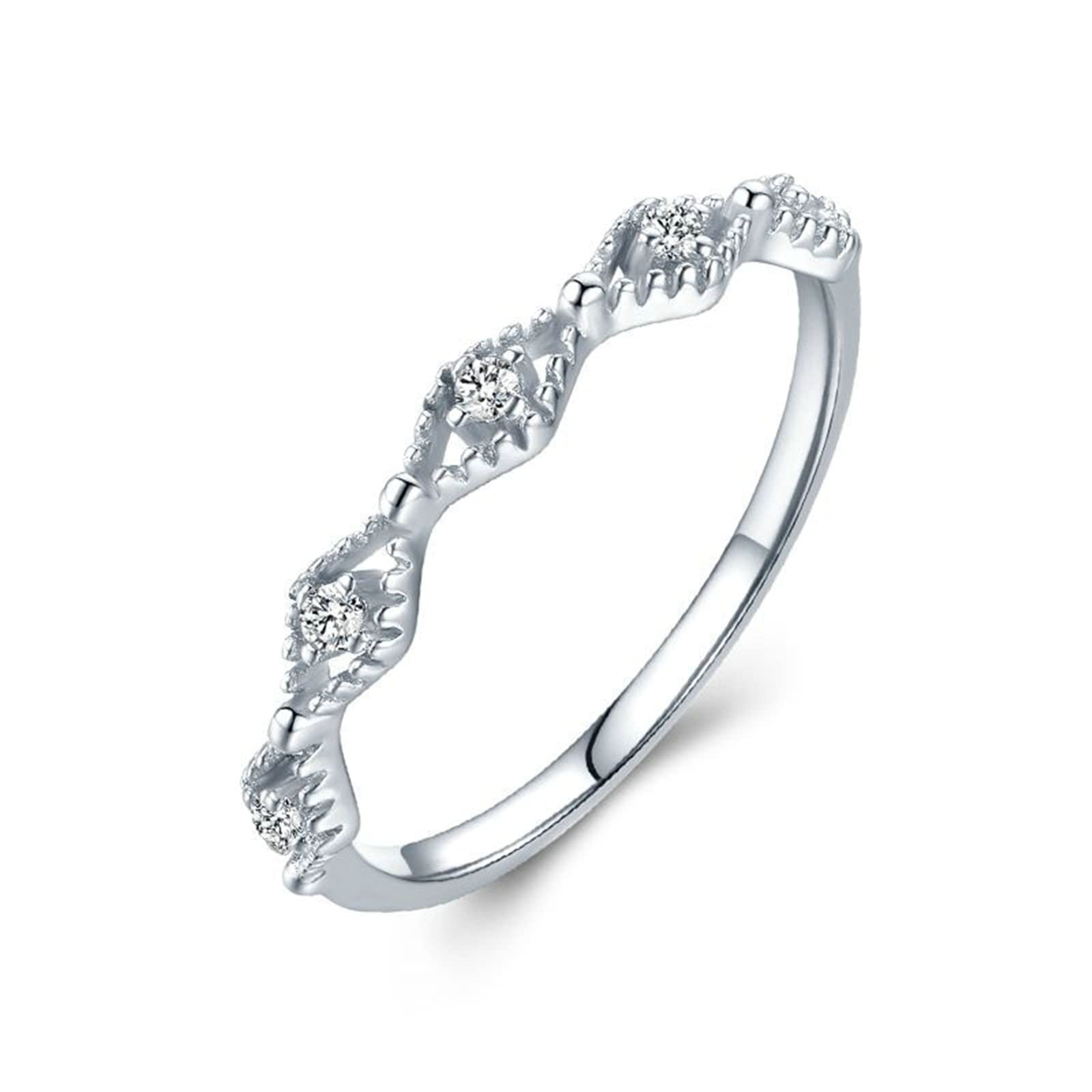 Gualiy Sterling Silver Wedding Bands for Women - Elegant Eye-Shaped Cubic Zirconia Wedding Rings (Size 5-9) | Perfect for Engagement, Anniversary & Bridal Jewelry Gifts