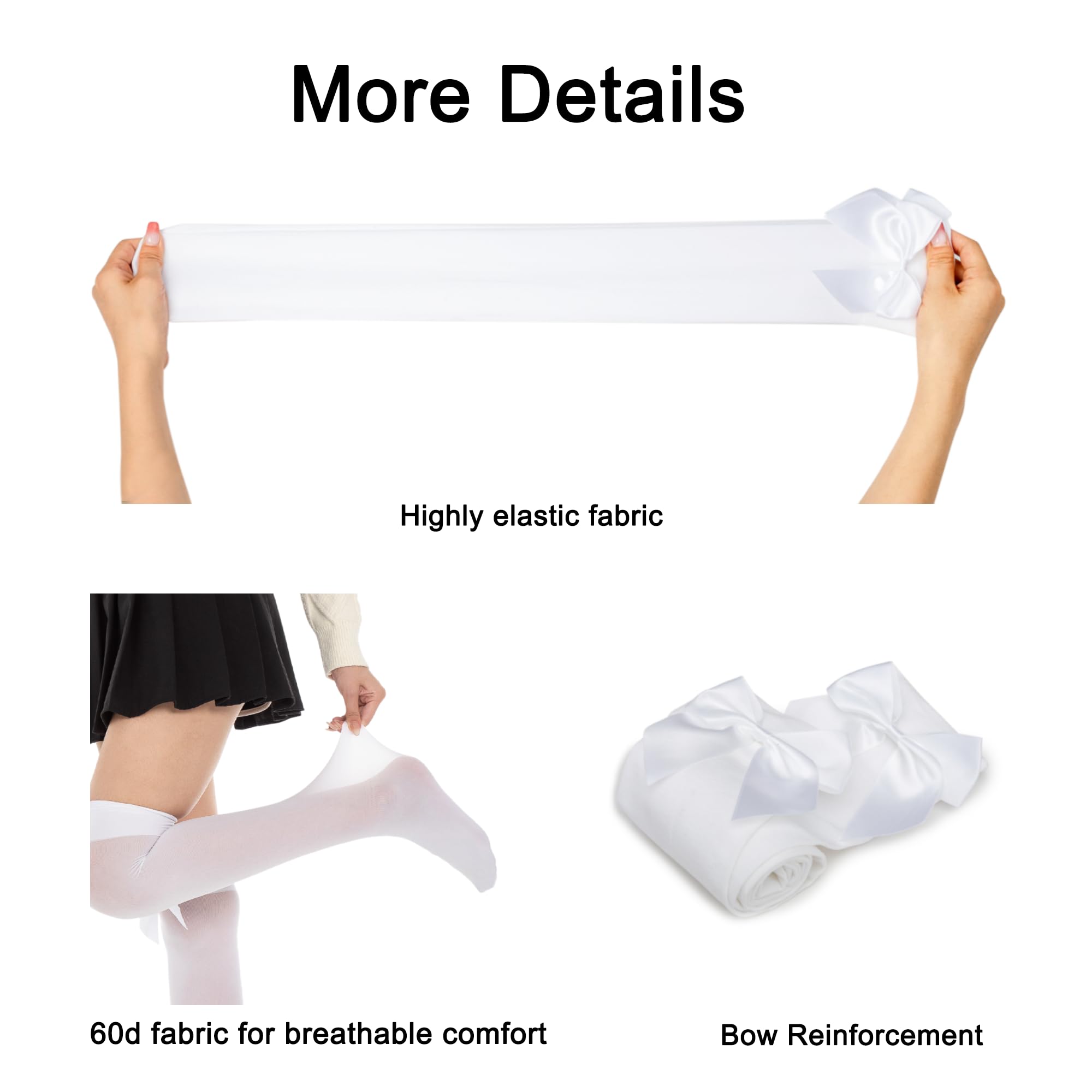 2025 Upgraded Women's White Thigh High Stockings - Anti-Slip Knee High Socks with Elegant Satin Bows | Perfect for Cosplay, Party Outfits & Winter Fashion