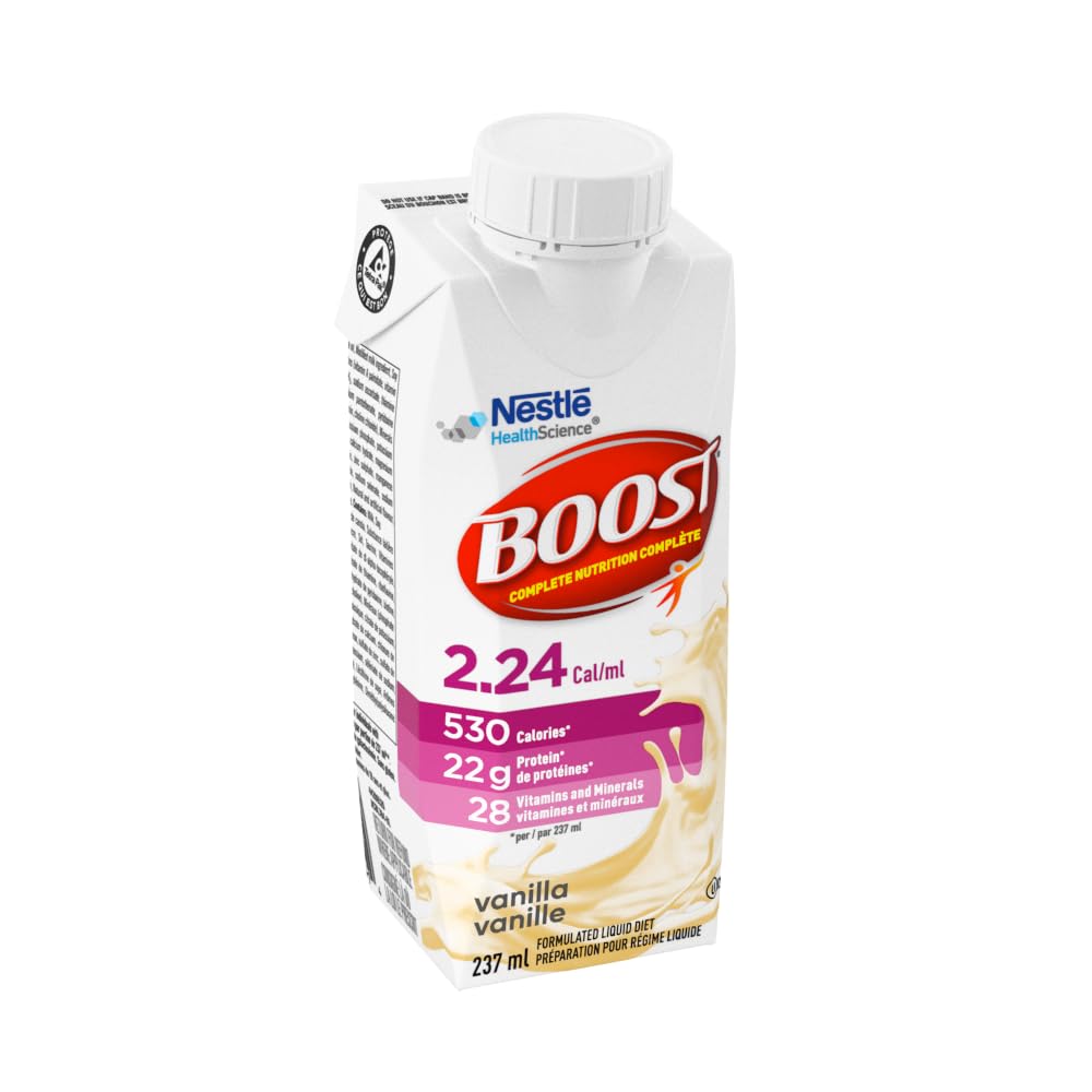 Boost Complete Nutrition Drink for Adults - Vanilla Flavor, 530 Calories per Serving, 22g Protein, Vitamins & Minerals, Ready-to-Drink (24 TetraPaks) - Ideal for Meal Replacement, Weight Gain & Recovery