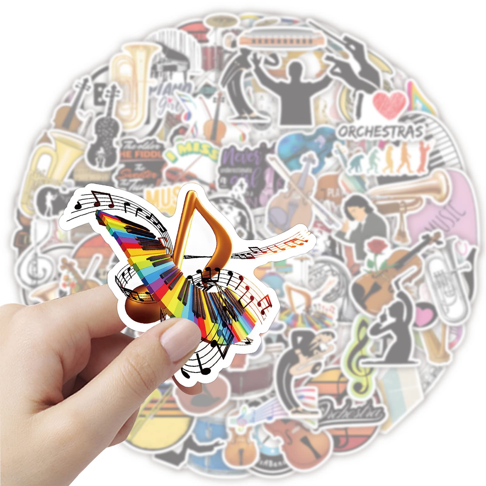 100Pcs Orchestral Stickers Pack - Vinyl Music Instrument Stickers for Kids & Teens - Waterproof Classical Music Aesthetic Decals for Water Bottles, Laptops, Hydroflasks, Guitars, Violins - Perfect for School, Music Class, Band Practice & DIY Projects