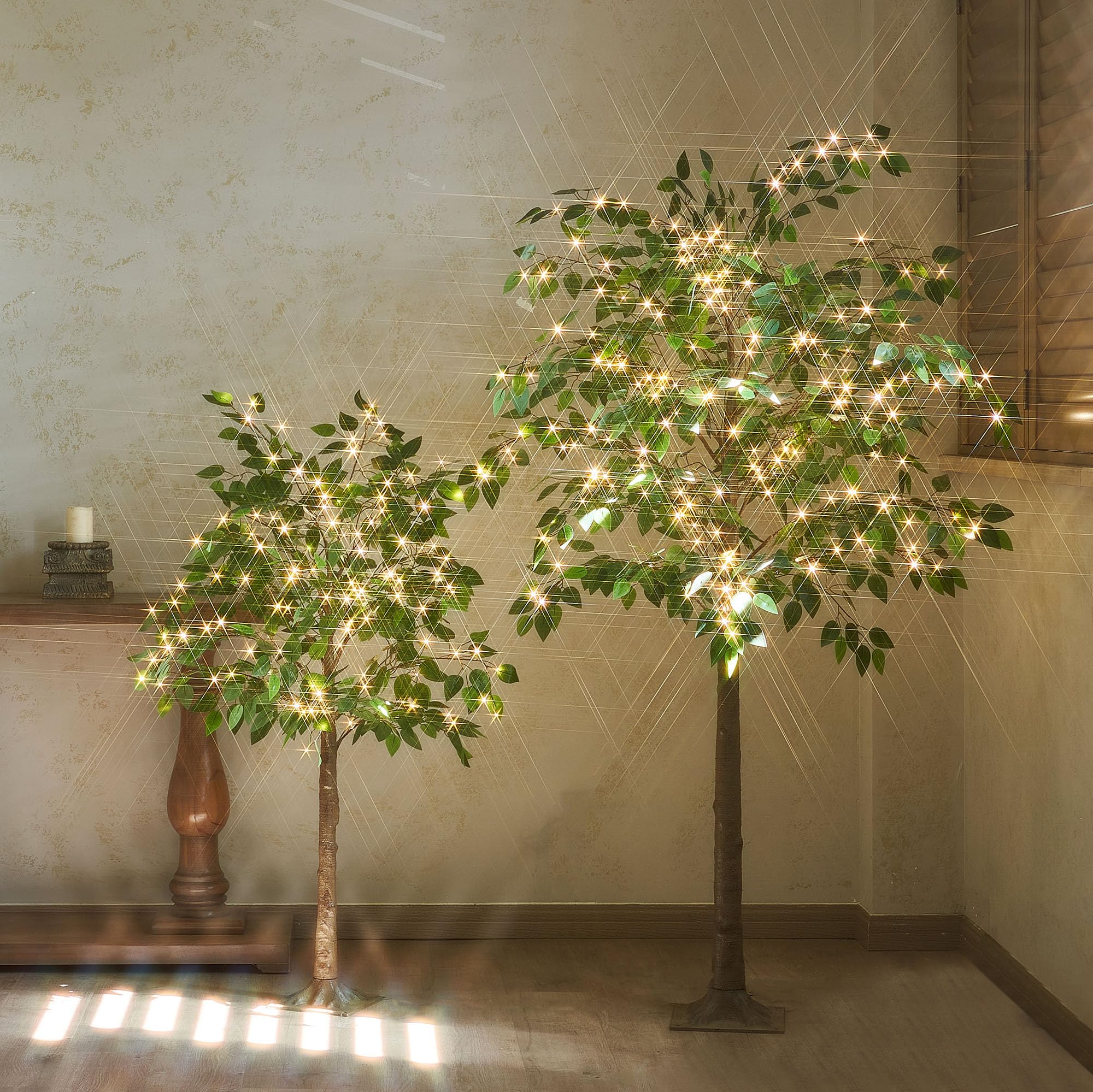6FT LITBLOOM LED Ficus Tree with 264 Warm White Fairy Lights - Artificial Indoor Greenery for Home, Living Room, Fireplace & Holiday Decor - Perfect for Christmas, Wedding, and Cozy Ambiance Lighting