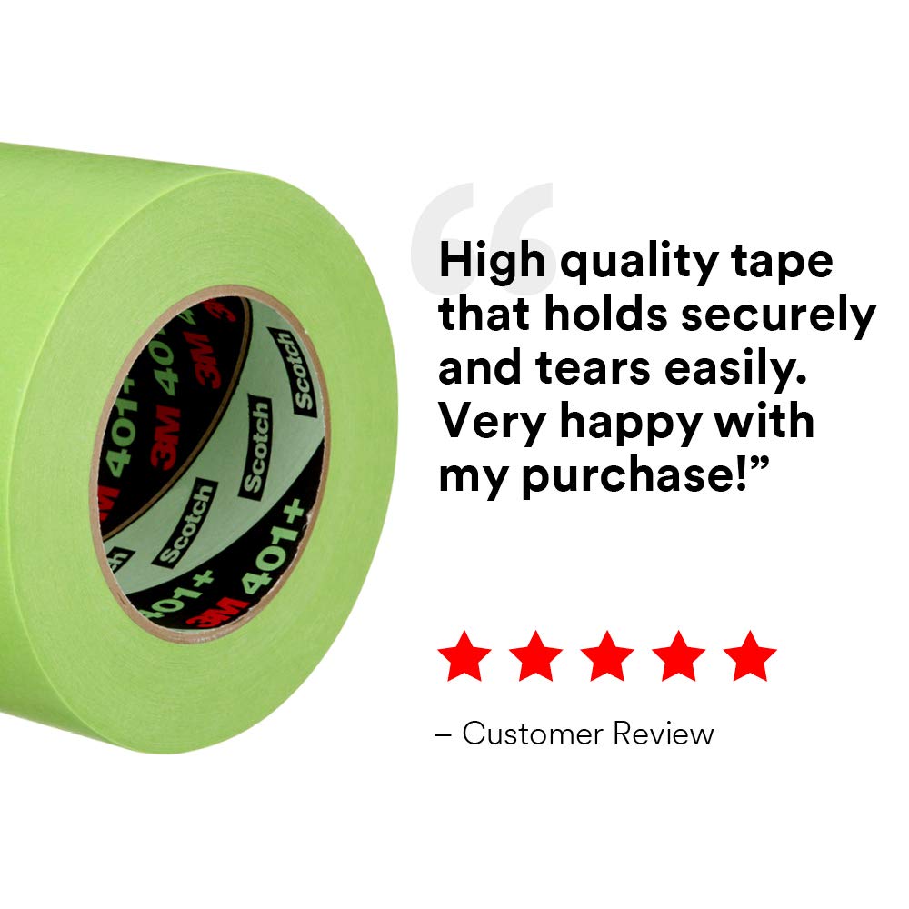 3M 401+ High Performance Masking Tape, Green, 288mm x 55m - Strong Adhesive for Automotive Painting, Industrial Use & DIY Projects | 4 Pack | Perfect for Car Detailing, Wall Protection & Crafting