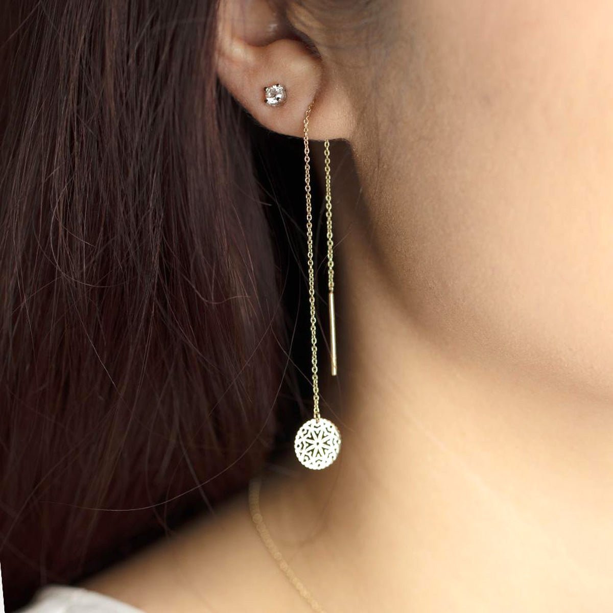 10k Solid Yellow Gold Chain Earrings for Women - Elegant Dainty Everyday Jewelry for Gifts & Special Occasions