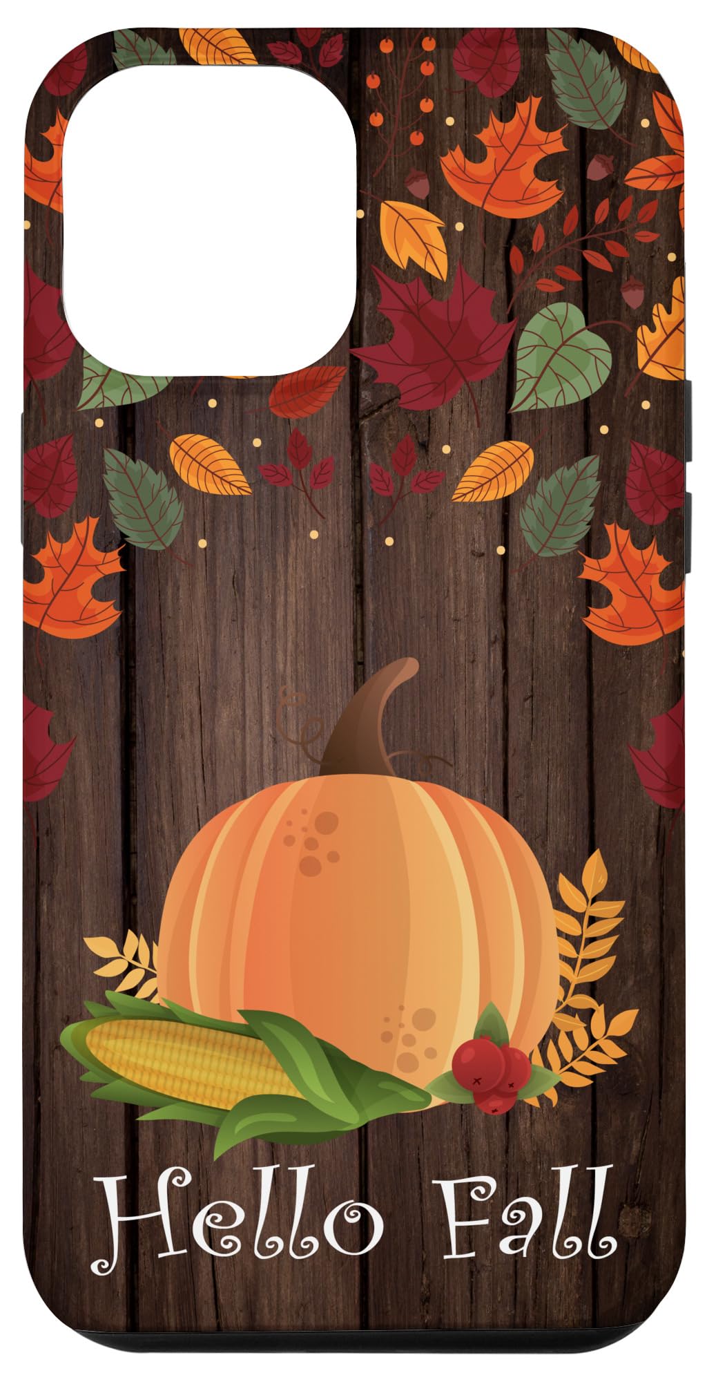 iPhone 12 Pro Max Case - Wooden Pumpkin & Autumn Leaves Design - Halloween Themed Protective Cover for Fall Season | Perfect for Halloween Parties, Thanksgiving Gatherings & Autumn Photography