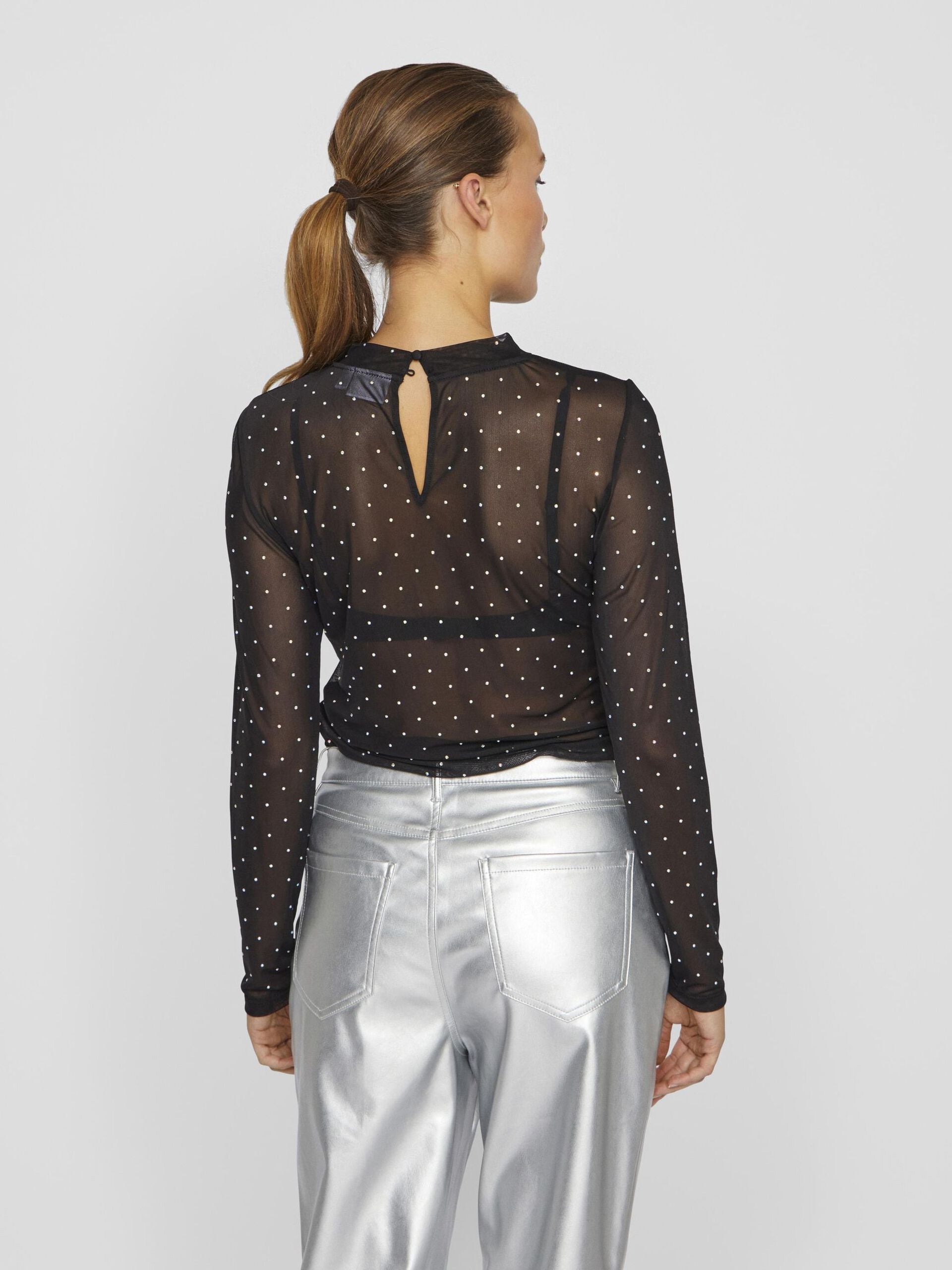 Lokke Rhinestone Blouse for Women - Elegant Black Sequin Top with Rhinestone Details | Perfect for Parties, Evening Events, and Special Occasions
