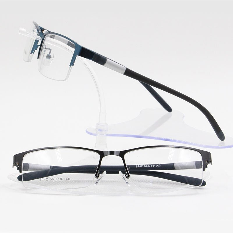 Bclear Men's Alloy Square Semi-Rimless Eyeglasses B2442 - Stylish Lightweight Metal Frame Glasses for Work, Reading & Everyday Wear