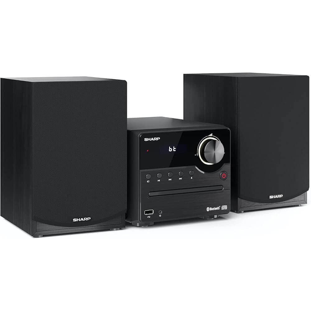 Sharp XL-B512 Wireless Bluetooth CD Player with Wood Speaker System - Audio Streaming, USB Port, MP3 Playback, FM Stereo Tuner, Aux Input (Black Oak) | Perfect for Home Entertainment & Music Lovers