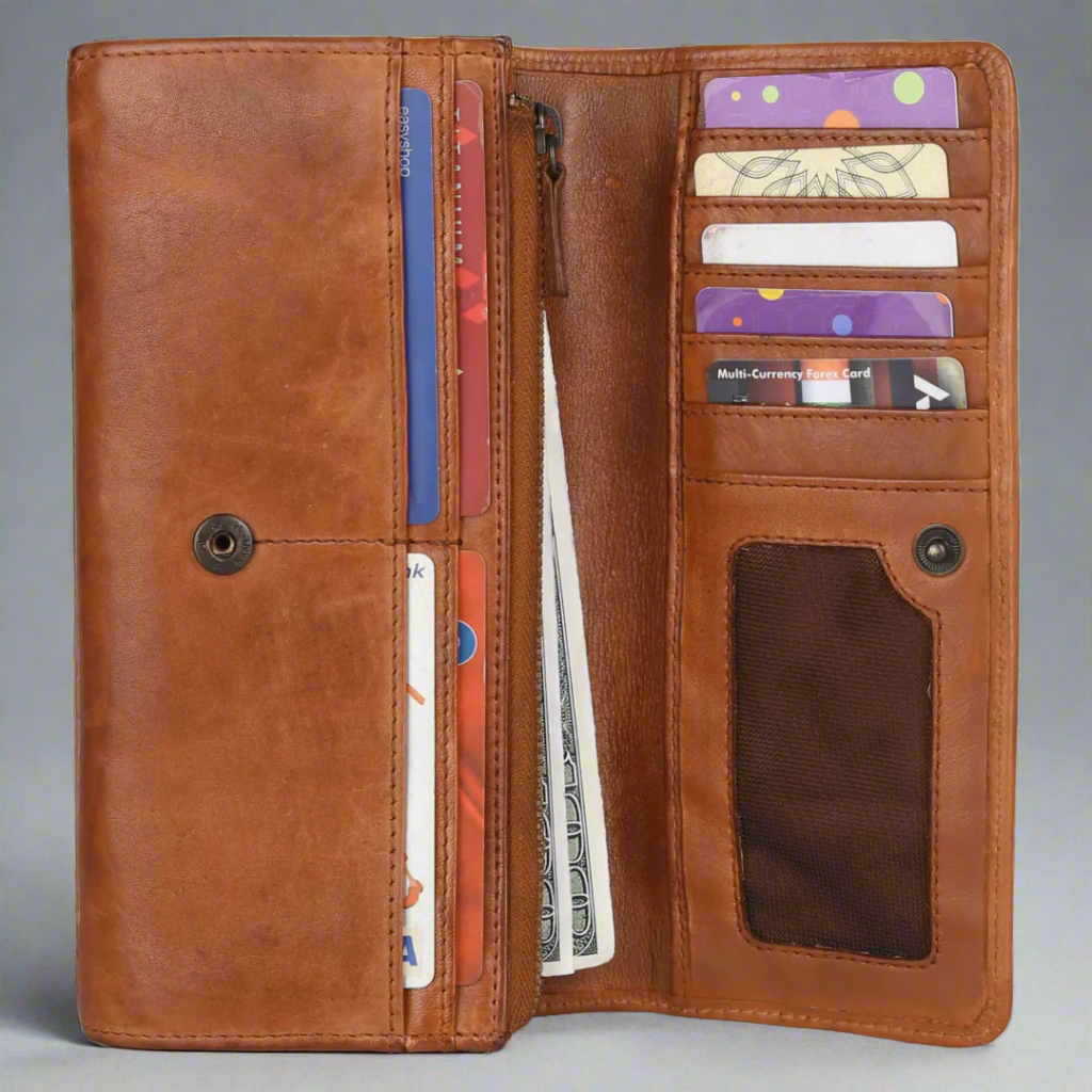 MET Women's Genuine Leather Clutch Wallet - Slim RFID Blocking Credit Card Holder for Everyday Use, Parties & Travel