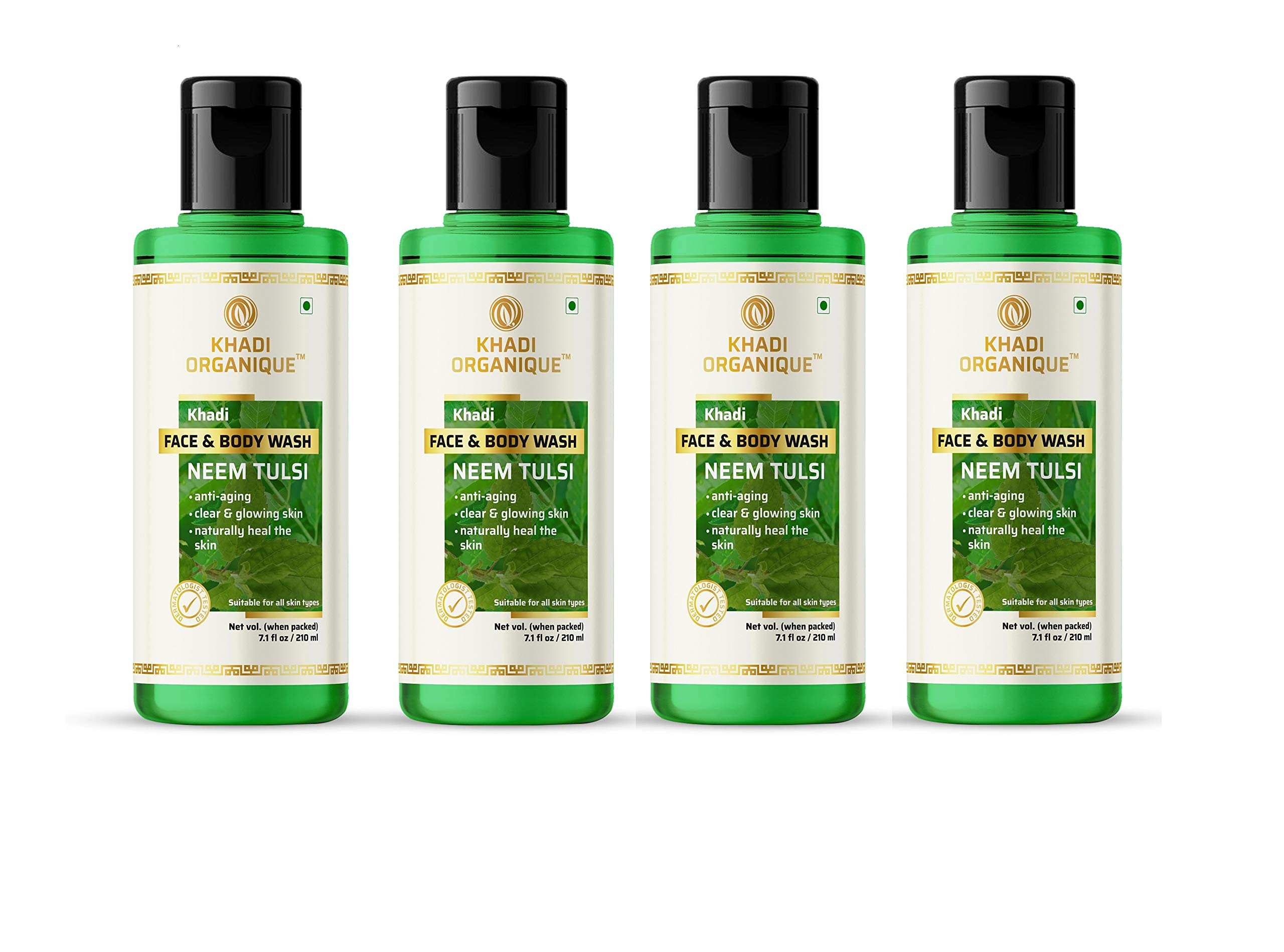Khadi Organique Neem Tulsi Natural Face & Body Wash - Pack of 4 | Organic Ayurvedic Cleanser for Glowing Skin & Acne Control | Perfect for Daily Skincare & Spa Routine